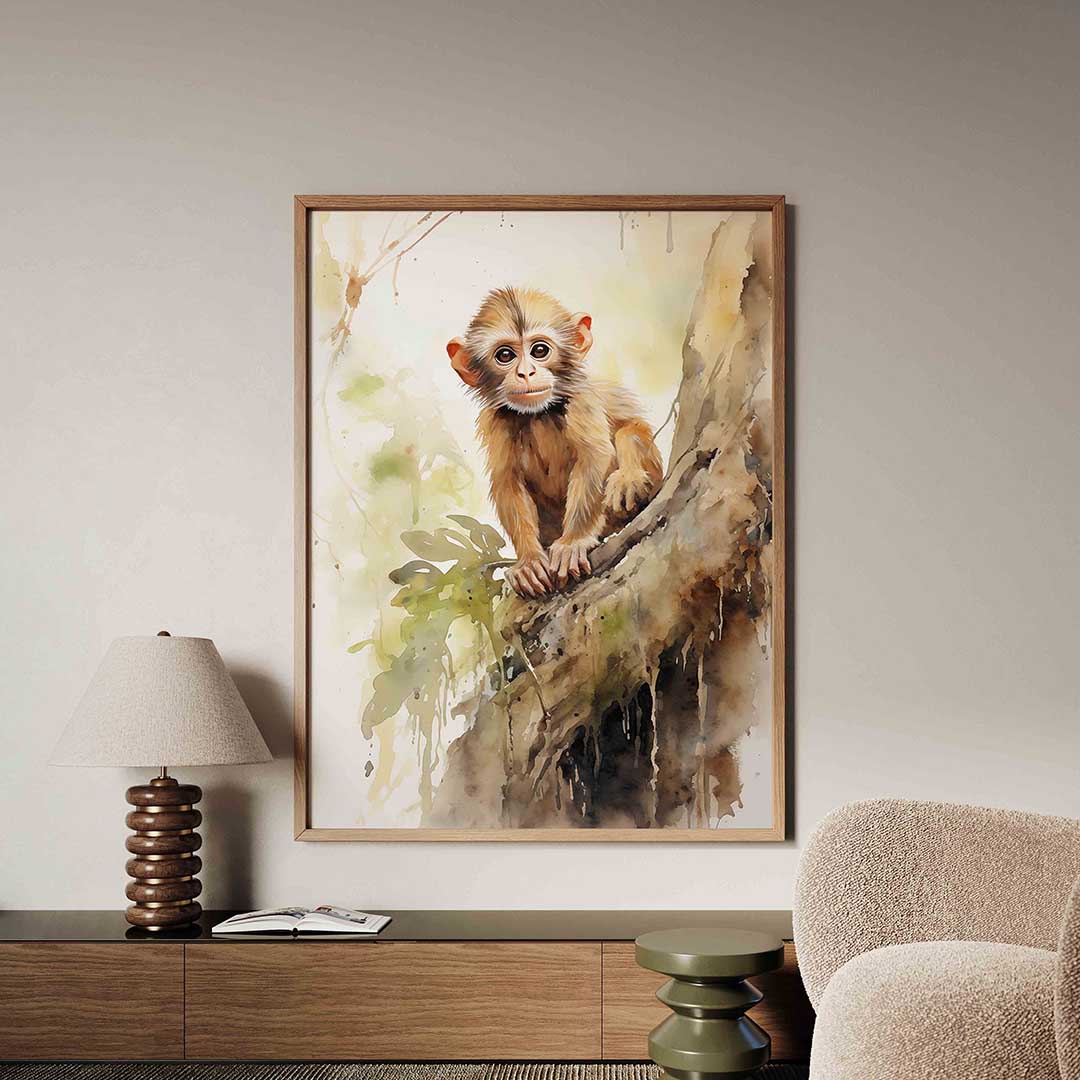 Jonge aap op boom Poster