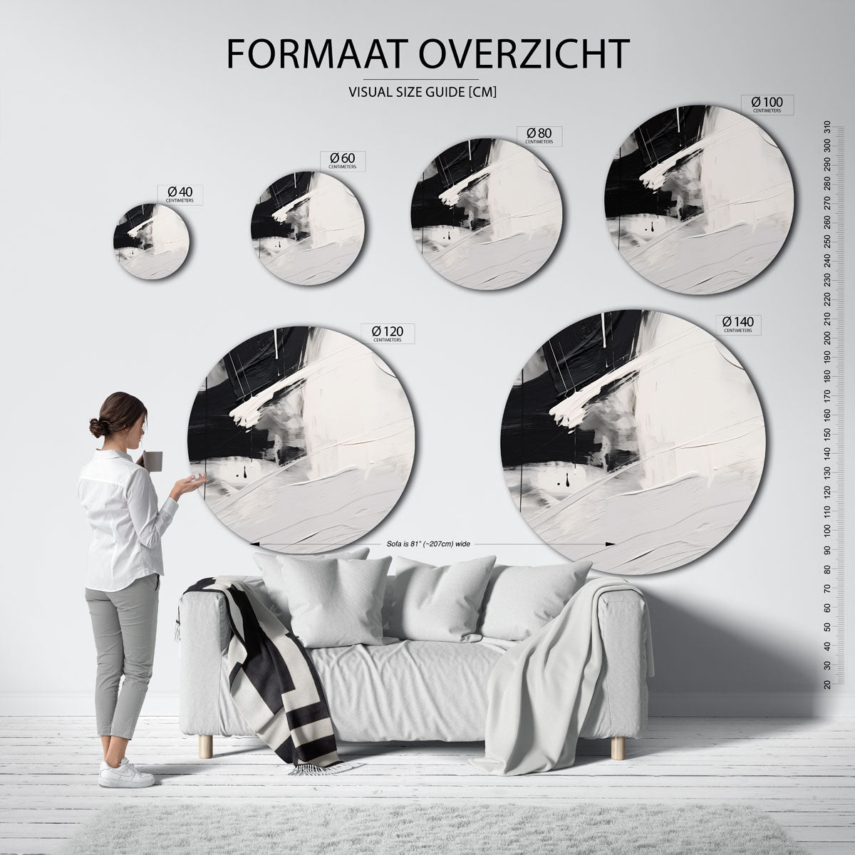 Abstracte zwart wit Muurcirkel