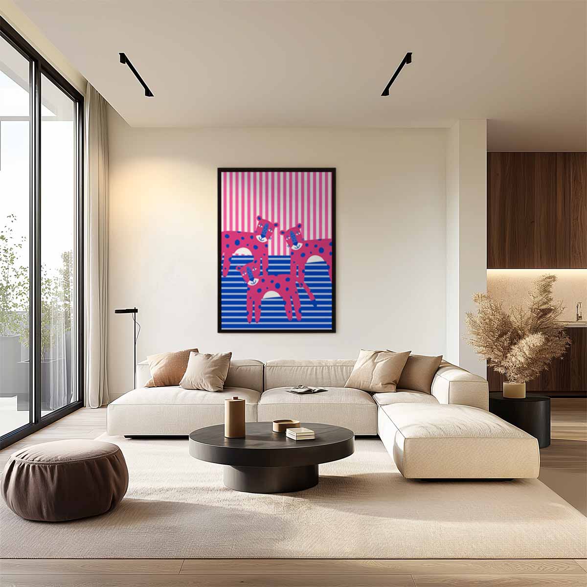 Vrolijke Roze Luipaarden Kunstwerk-canvas-dibond-plexiglas-wanddecoratie-WallArtistic