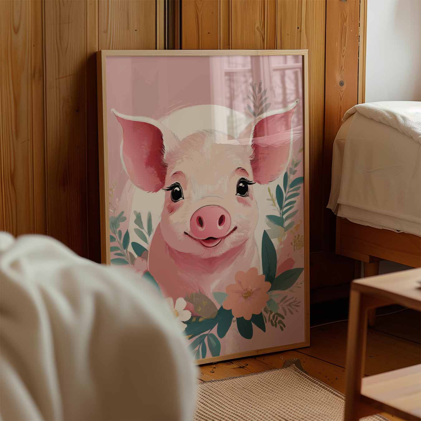 Schattige Varkensposter met Bloemen Poster