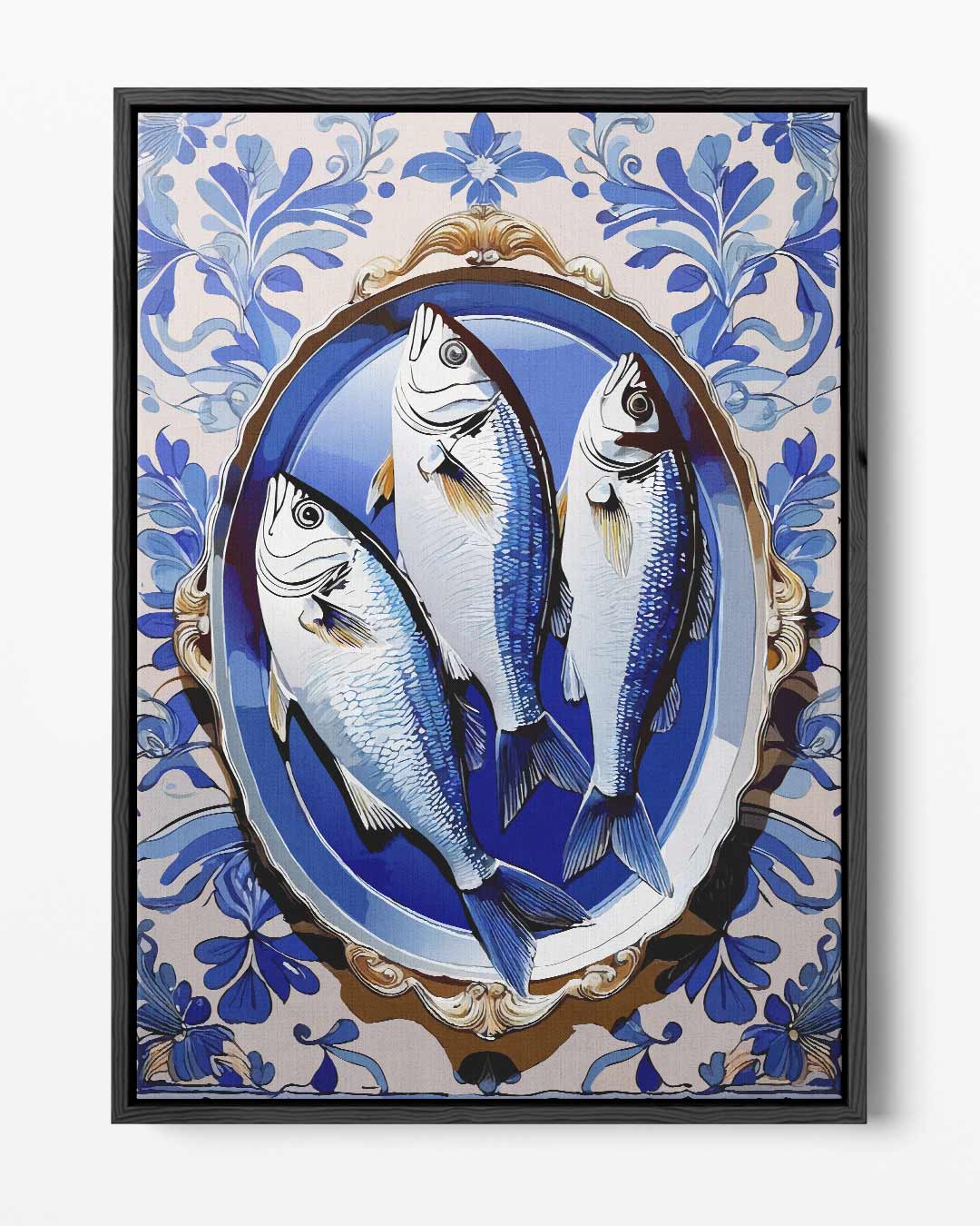 Vissen op Blauw Keramiek Kunstwerk-canvas-dibond-plexiglas-wanddecoratie-WallArtistic
