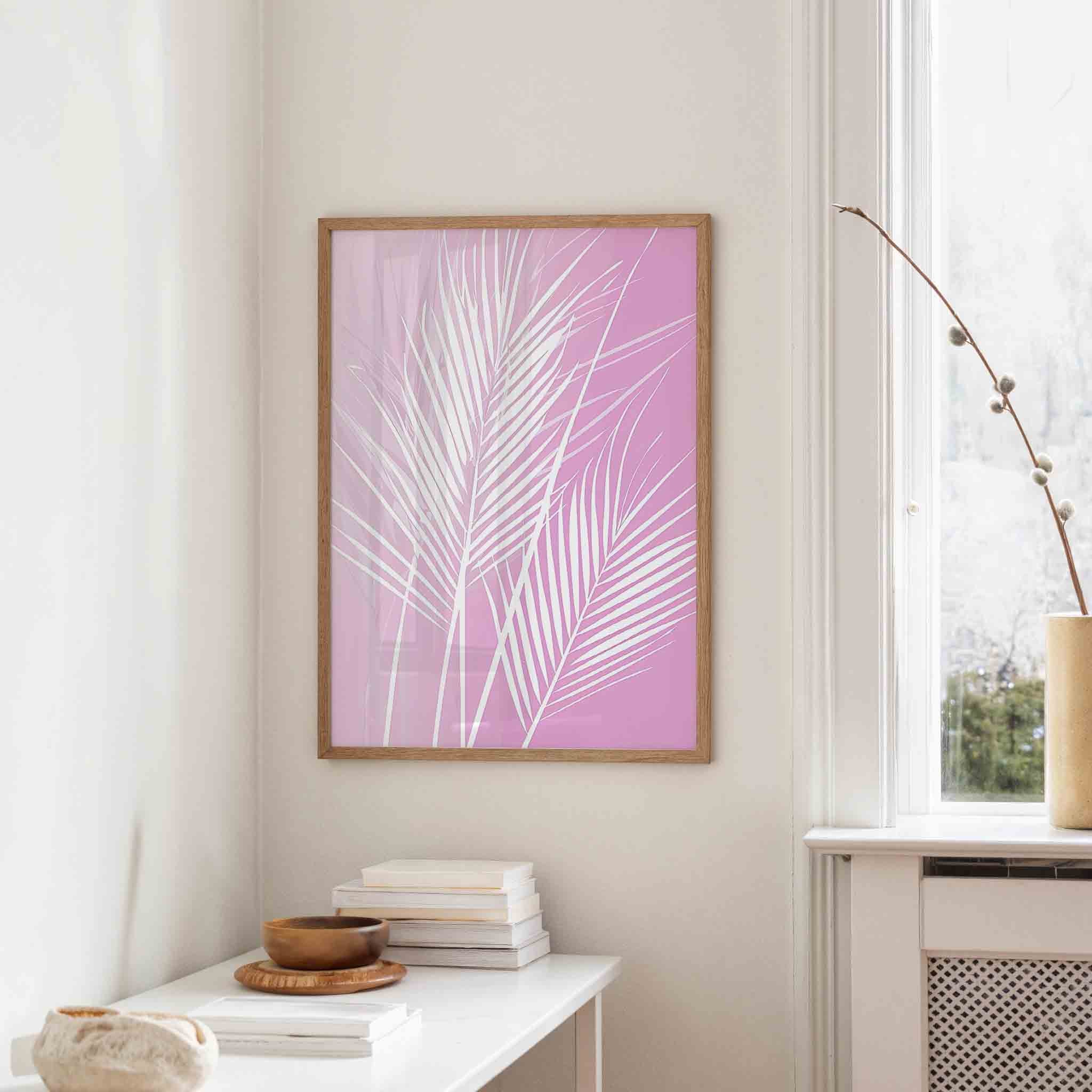 Witte bladeren op roze Poster