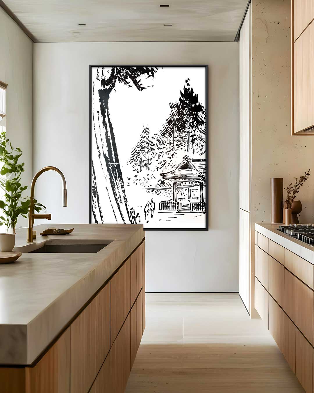 Zen Bos Tempel Illustratie Kunstwerk-canvas-dibond-plexiglas-wanddecoratie-WallArtistic