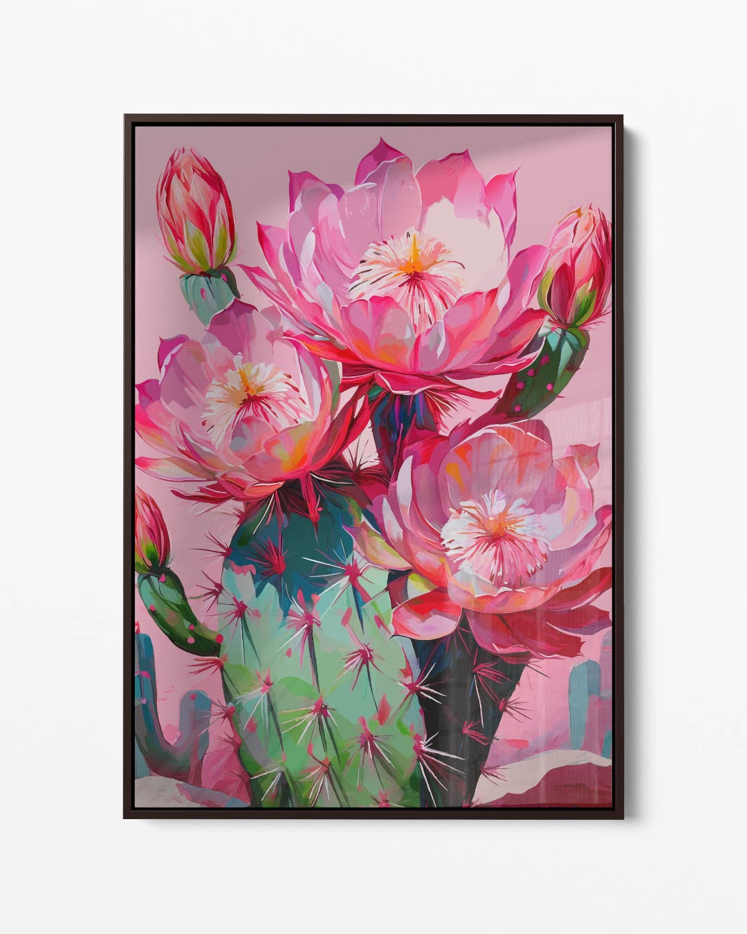 Kleurrijke Cactusbloemen Schilderij Kunstwerk-canvas-dibond-plexiglas-wanddecoratie-WallArtistic