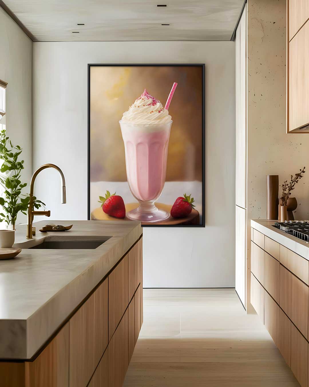 Romige Aardbeien Milkshake Schildering Kunstwerk-canvas-dibond-plexiglas-wanddecoratie-WallArtistic