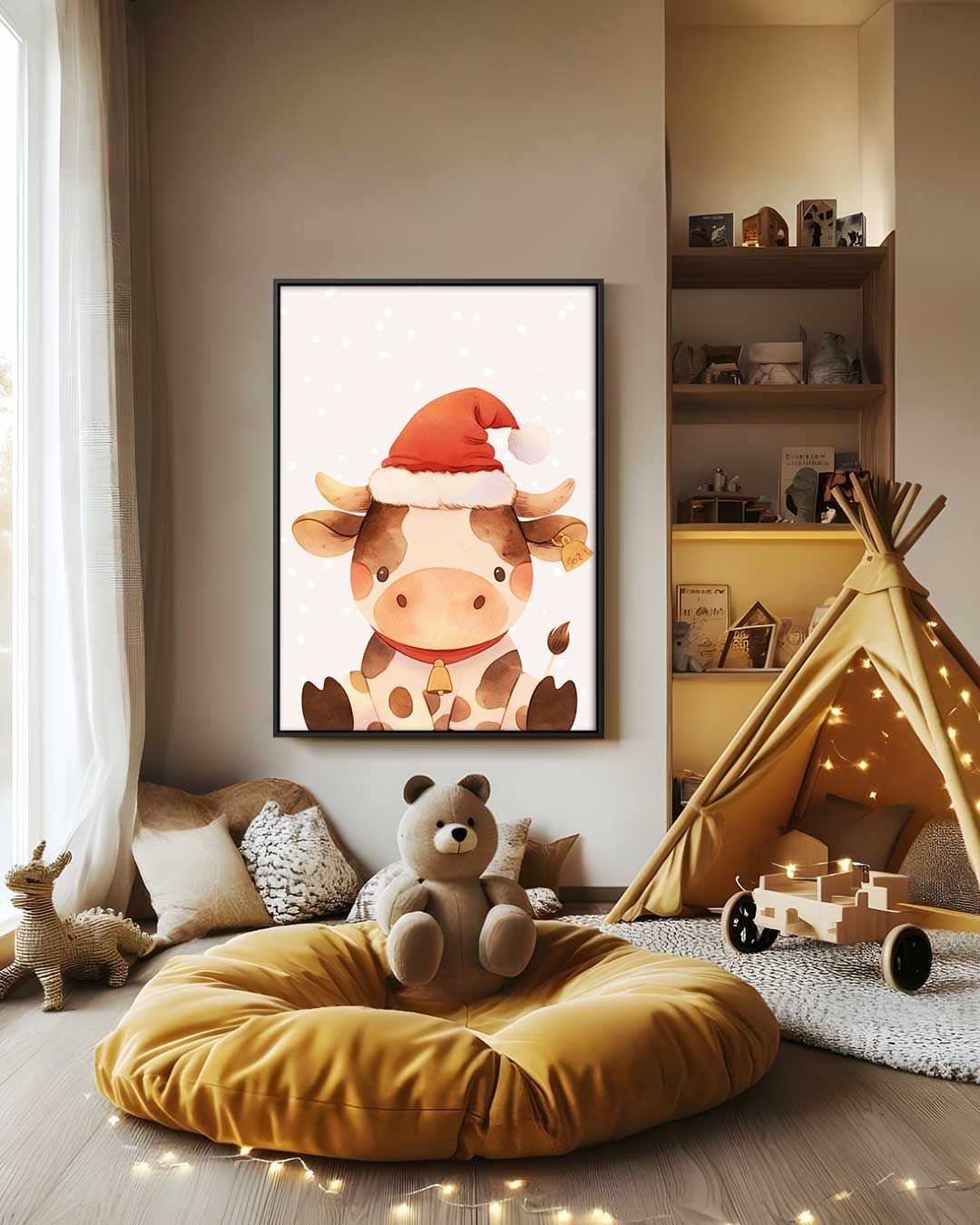Kerstkoe Illustratie Kunstwerk-canvas-dibond-plexiglas-wanddecoratie-WallArtistic