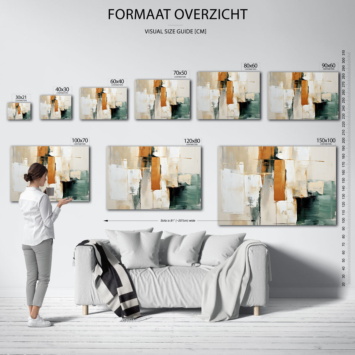 Abstracte beige en groene Poster