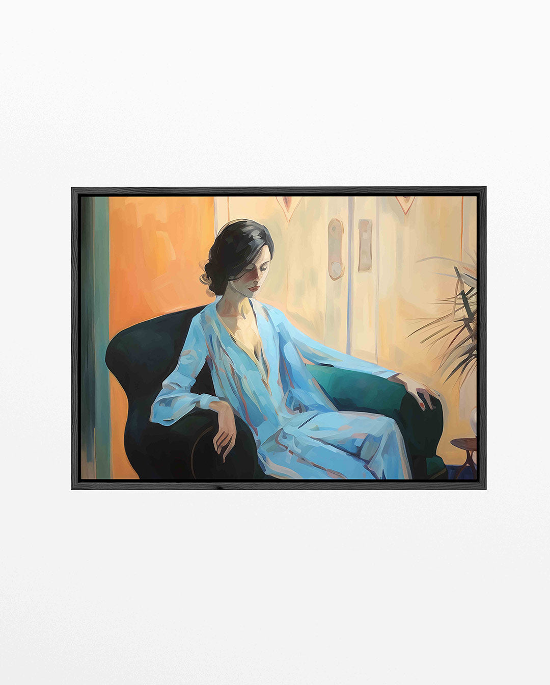 Vrouw in blauwe kamer Kunstwerk