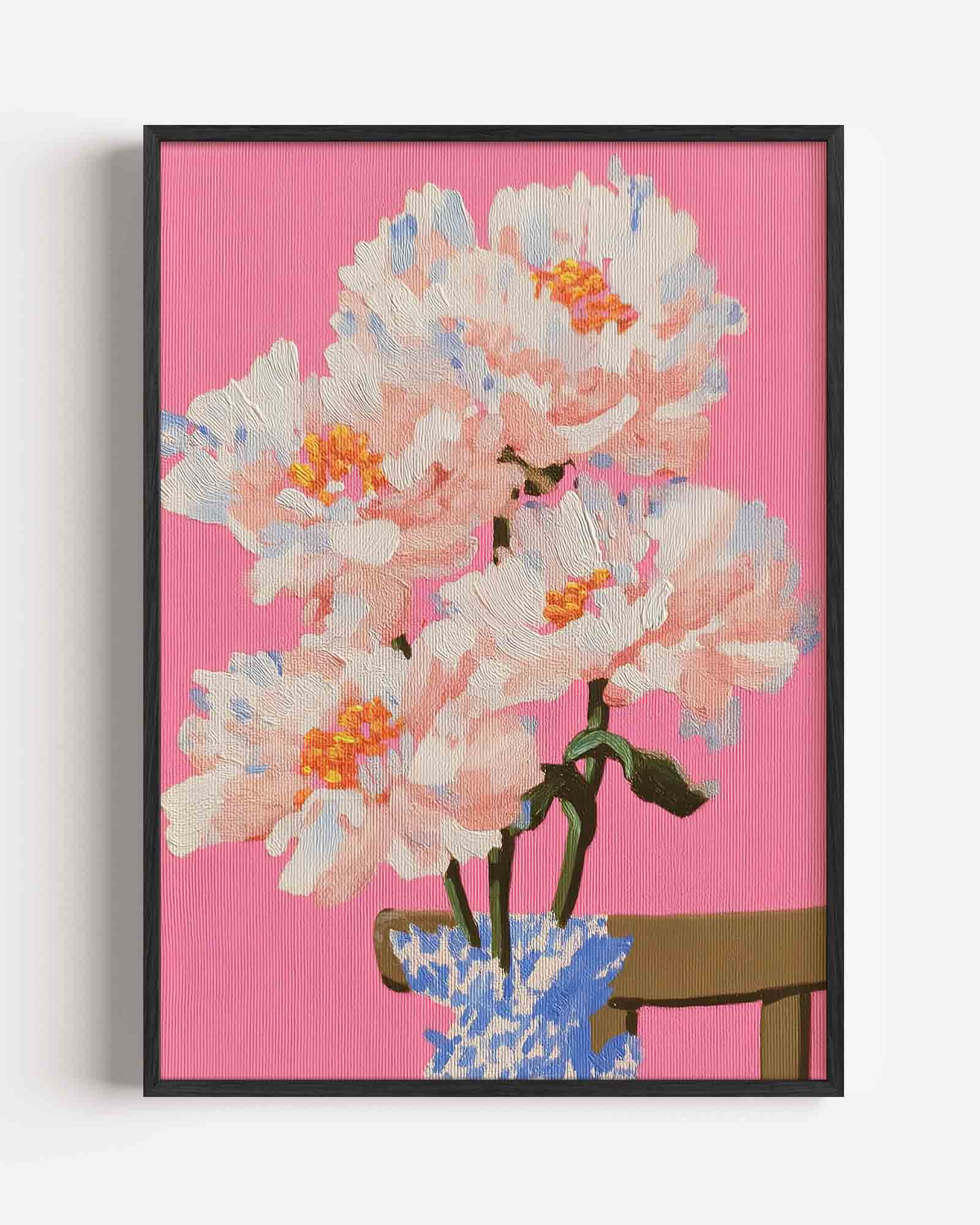 Bloemen op roze achtergrond Poster