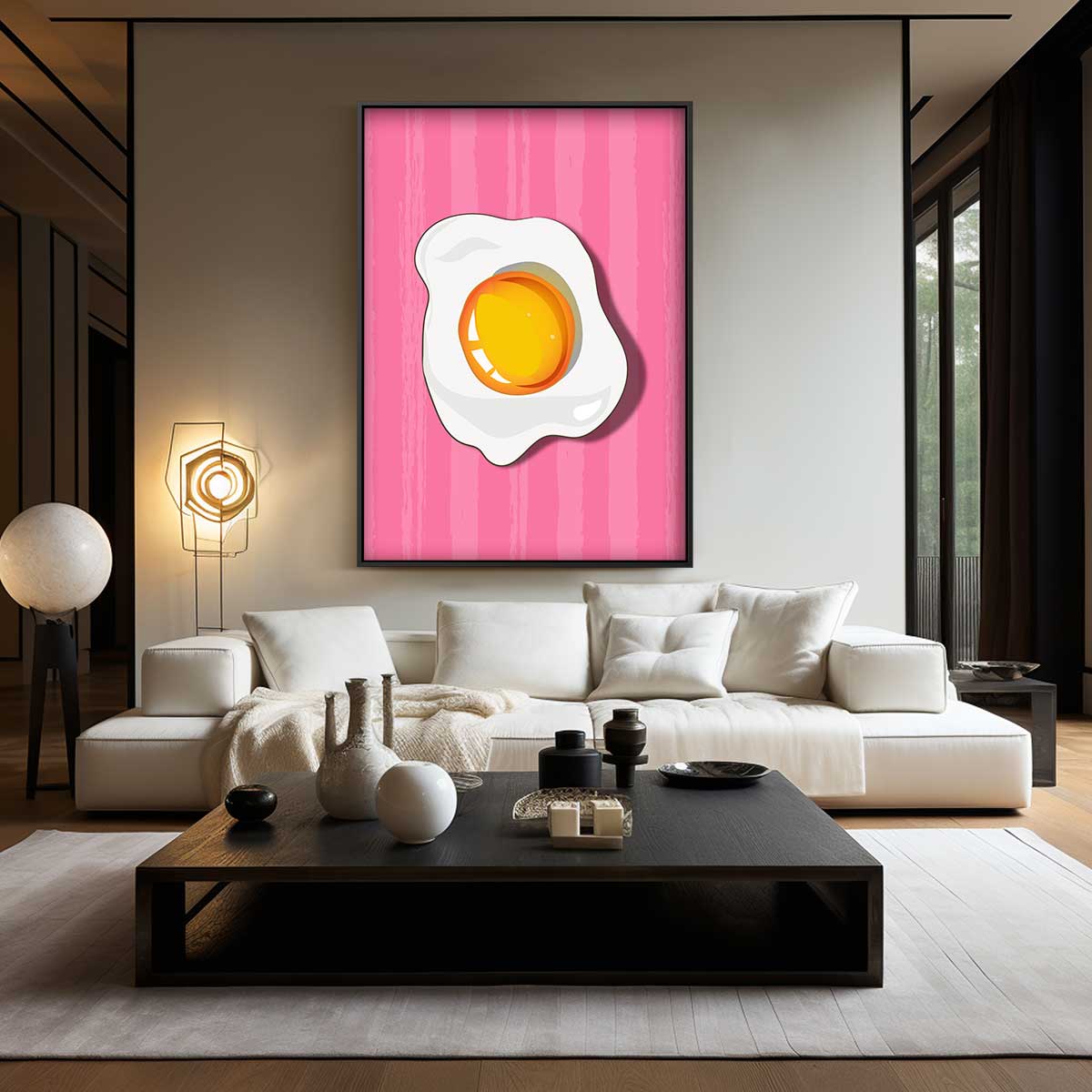 Vrolijk Gebakken Ei op Roze Achtergrond Kunstwerk-canvas-dibond-plexiglas-wanddecoratie-WallArtistic