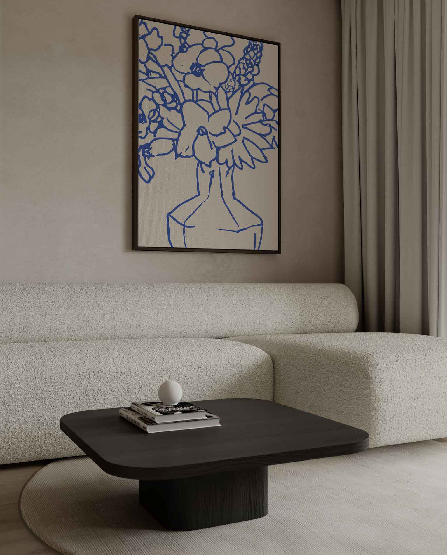 Blaauw Lijnenspel Bloemen Kunstwerk-canvas-dibond-plexiglas-wanddecoratie-WallArtistic