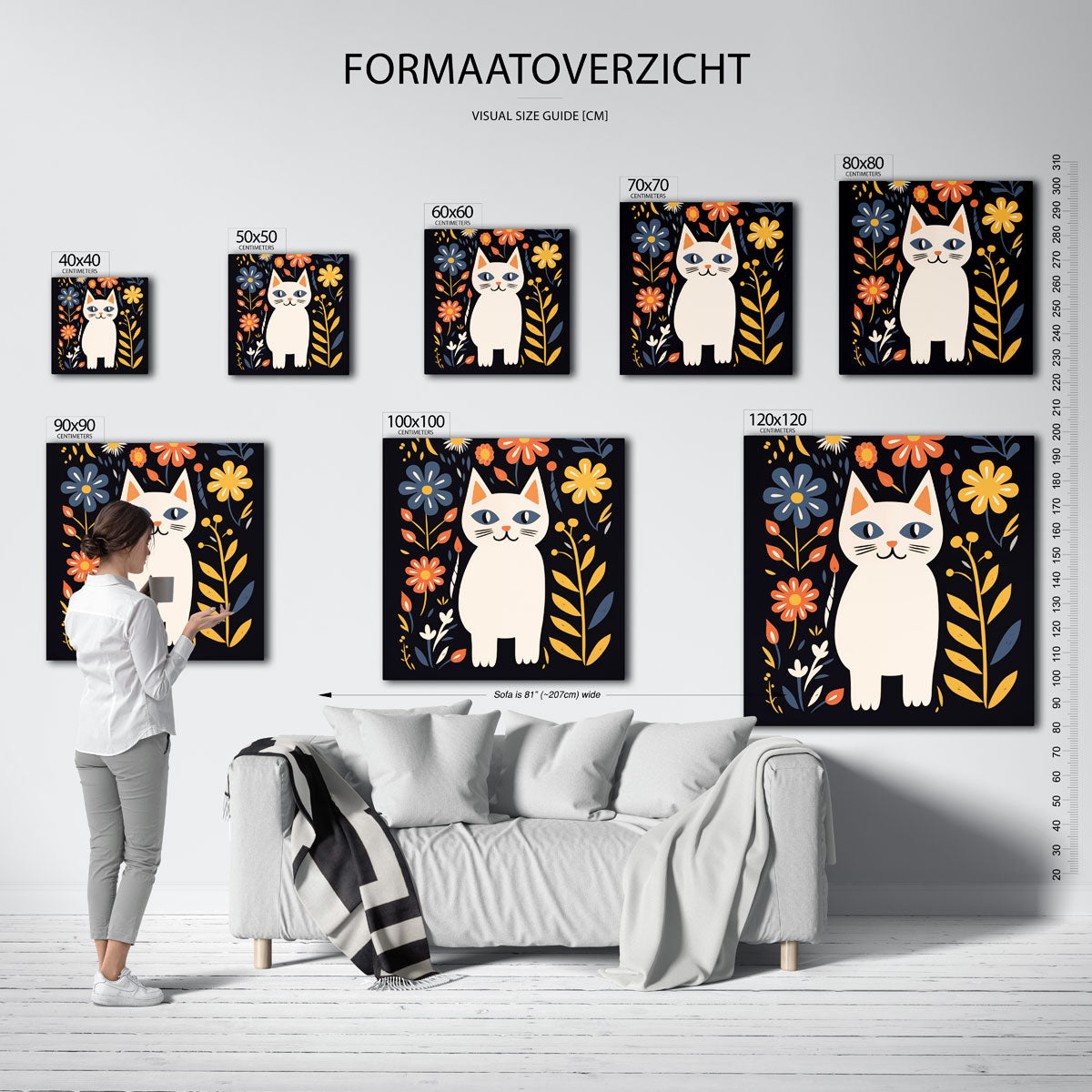 Kat met bloemen Poster