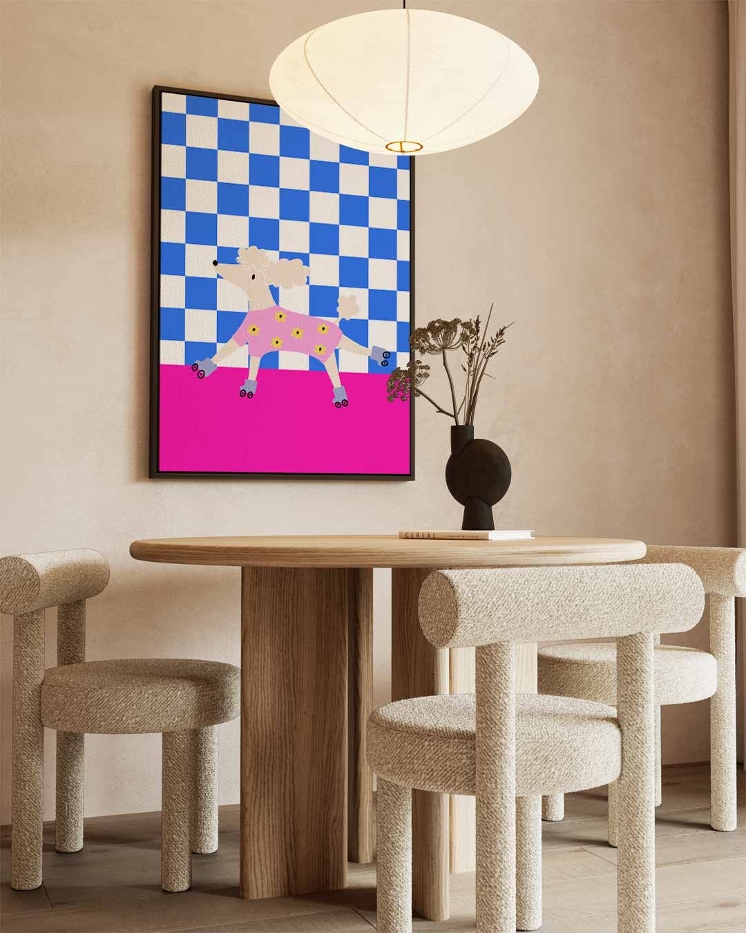 Rollerschaatsende Poedel Kunstwerk-canvas-dibond-plexiglas-wanddecoratie-WallArtistic