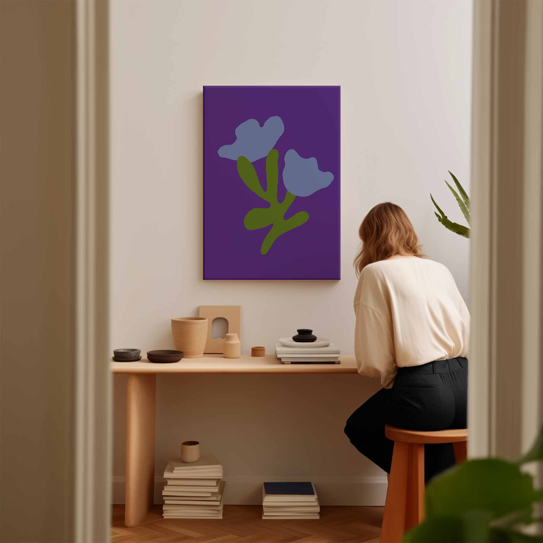 Blauwe Bloemfantasie Kunstwerk-canvas-dibond-plexiglas-wanddecoratie-WallArtistic