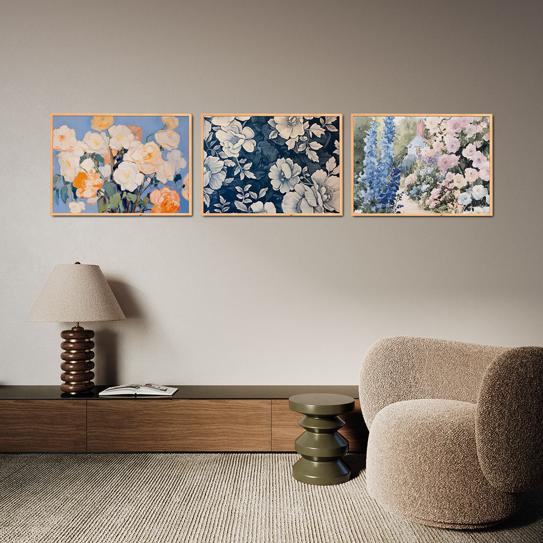 Bloemrijke kleurvlakken Posterset