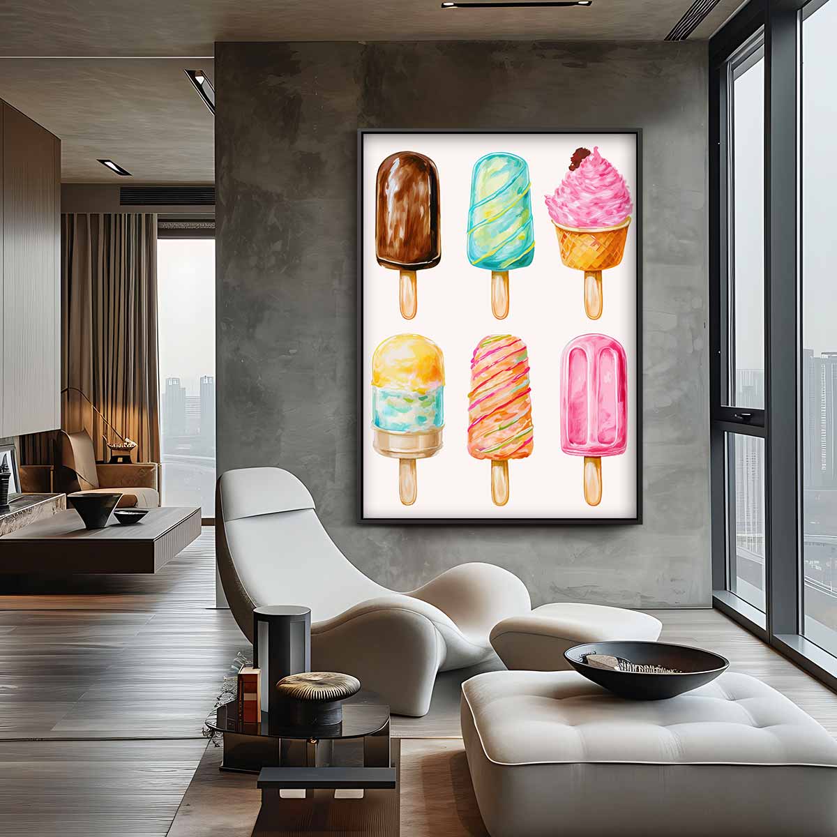 Kleurige IJsjes Illustratie Kunstwerk-canvas-dibond-plexiglas-wanddecoratie-WallArtistic