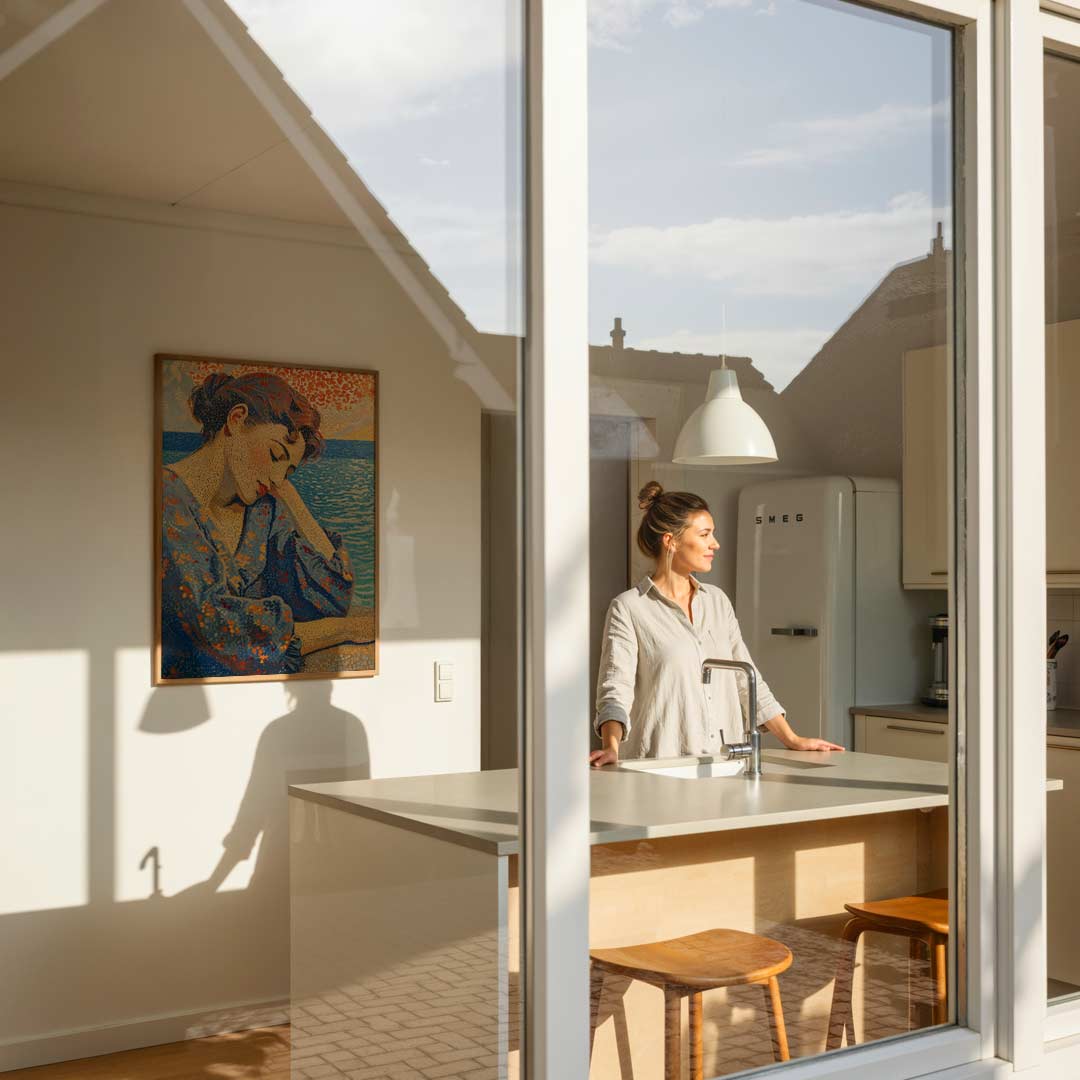 Dromerige Mozaïek Vrouw aan Zee Poster-WallArtistic