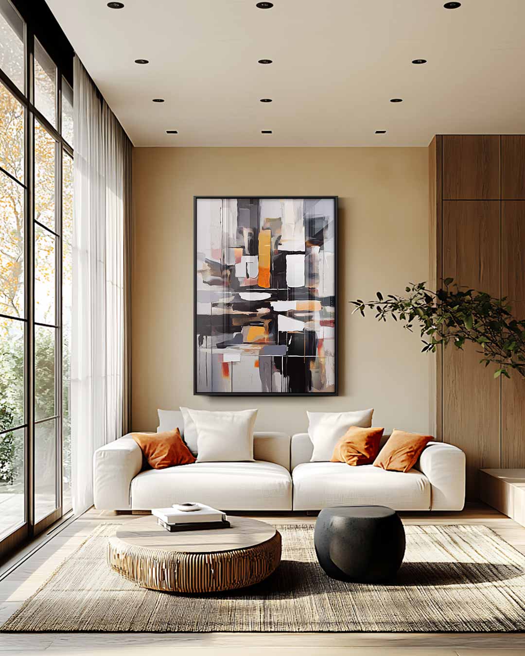 Moderne Abstractie in Diepe Tinten Kunstwerk-canvas-dibond-plexiglas-wanddecoratie-WallArtistic
