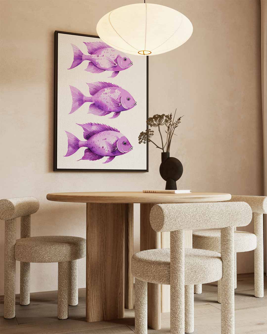 Speelse Paarse Vistrio Kunstwerk-canvas-dibond-plexiglas-wanddecoratie-WallArtistic