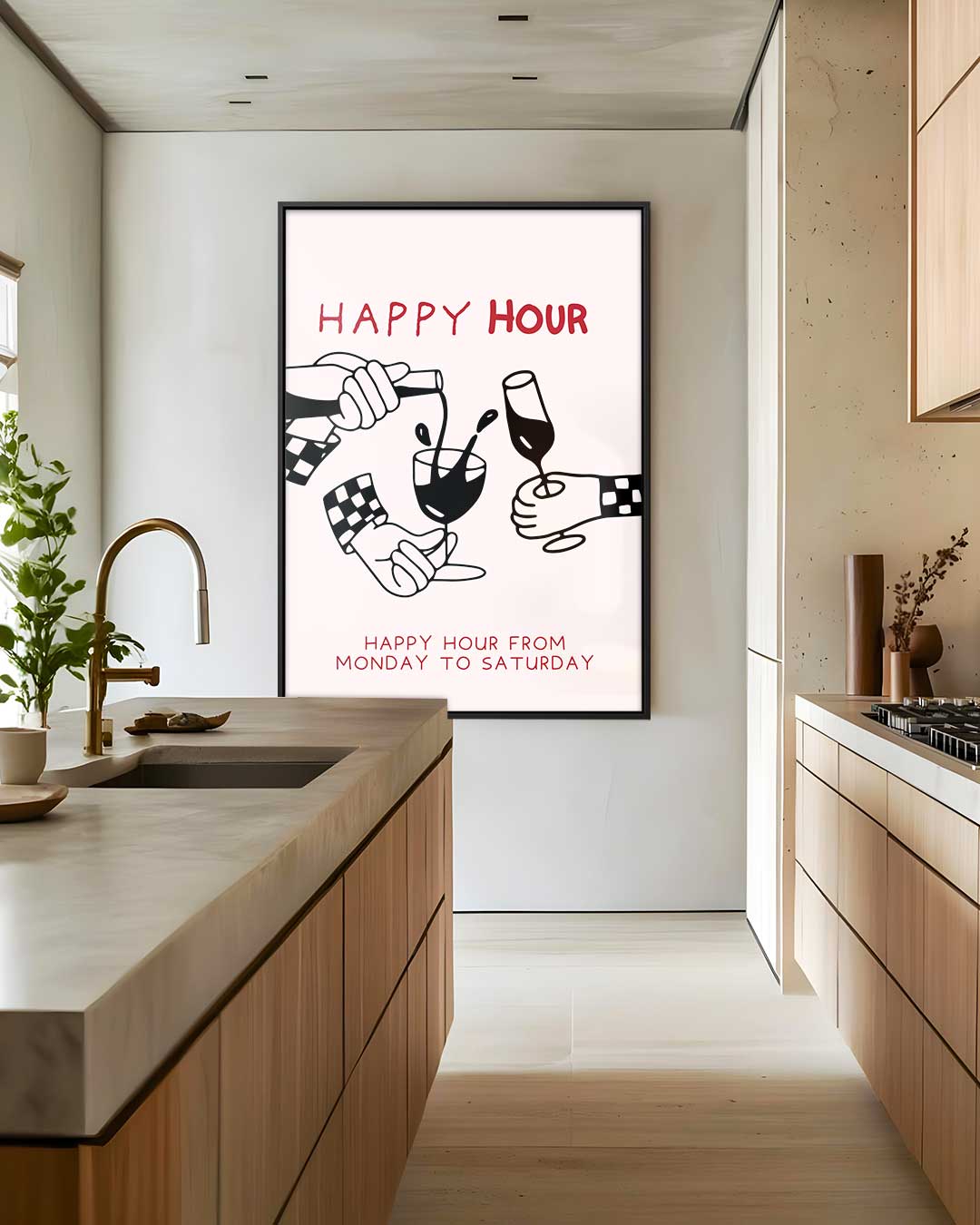 Happy Hour Illustratie Kunstwerk-canvas-dibond-plexiglas-wanddecoratie-WallArtistic