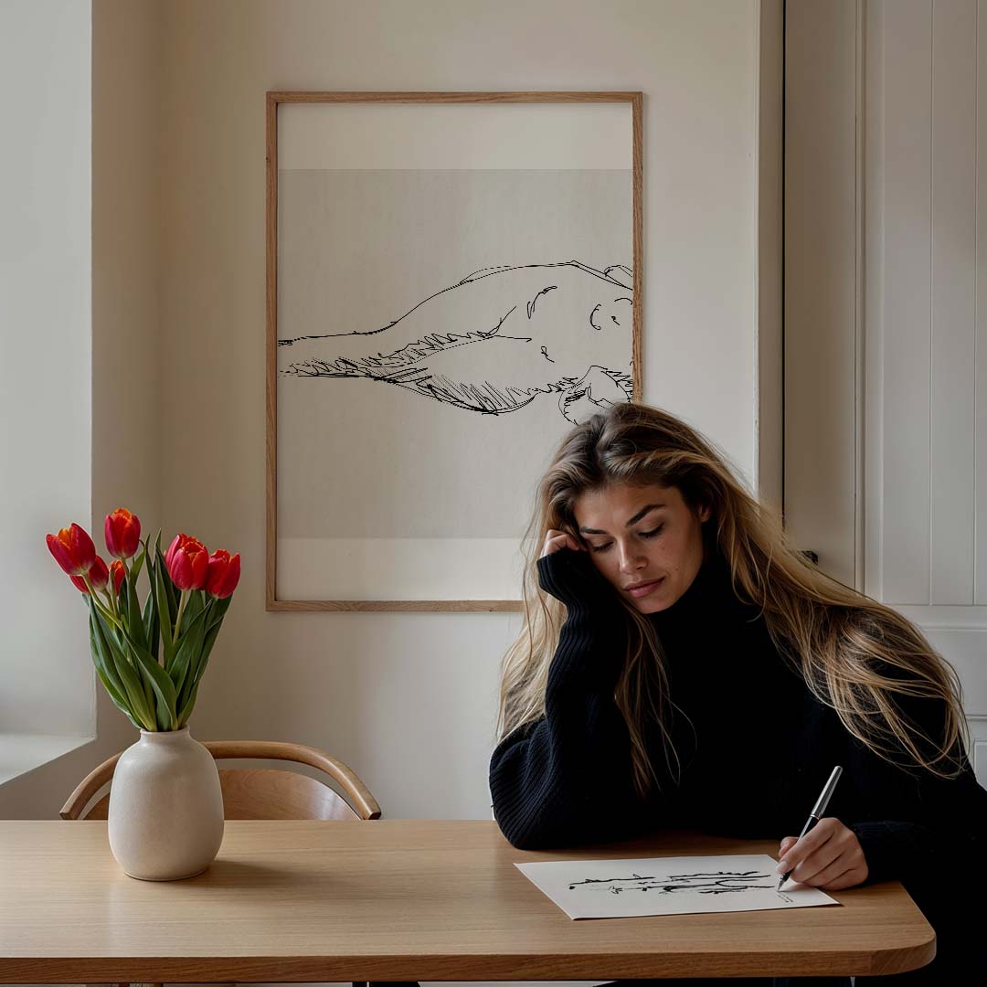 Elegante Lijntekening Vrouw Poster-WallArtistic