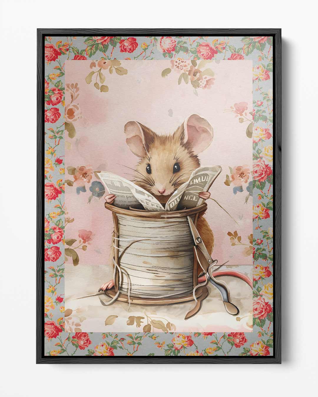 Schattig Muizenavontuur op Bloemenachtergrond Kunstwerk-canvas-dibond-plexiglas-wanddecoratie-WallArtistic