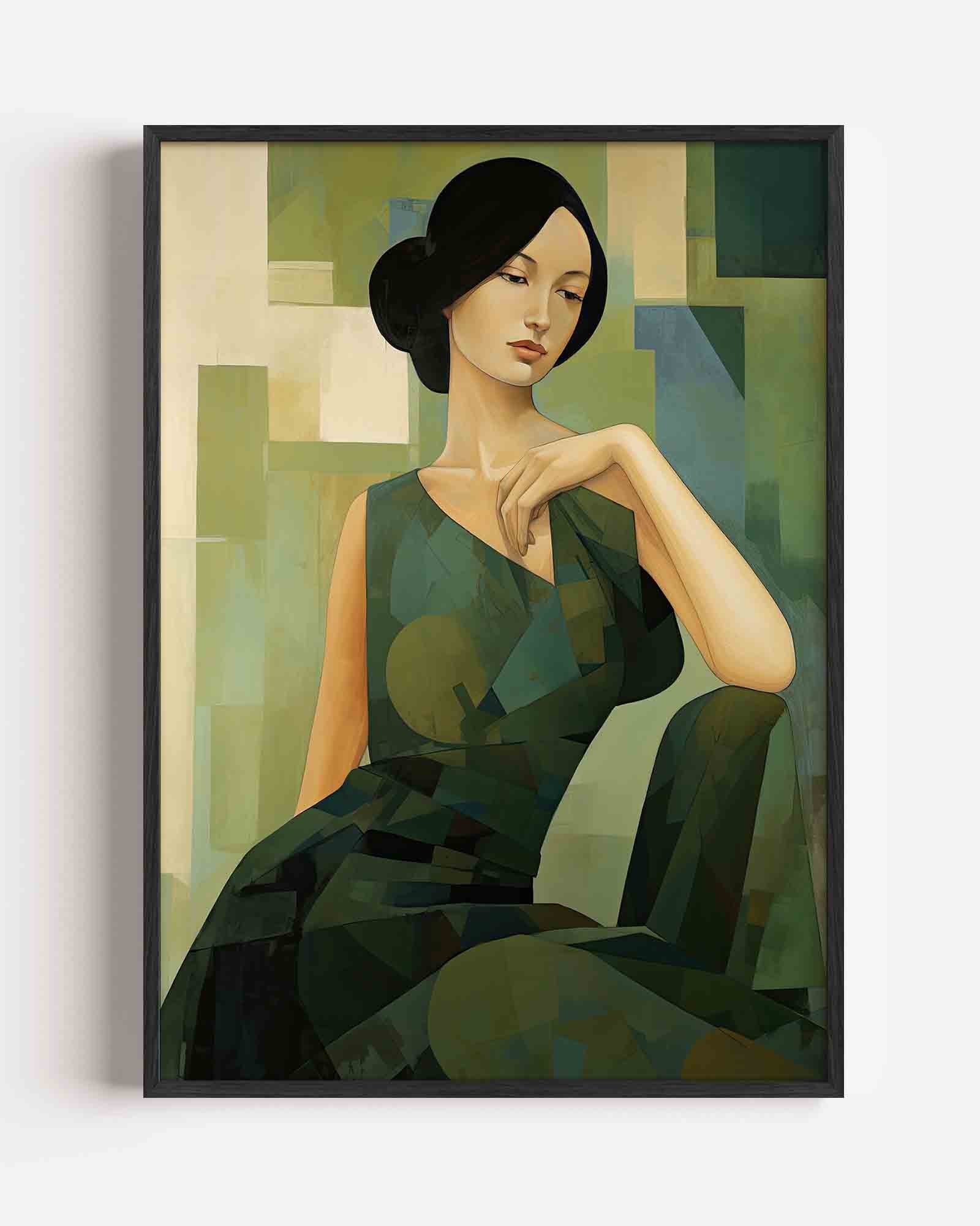 Vrouw in groene tinten Poster