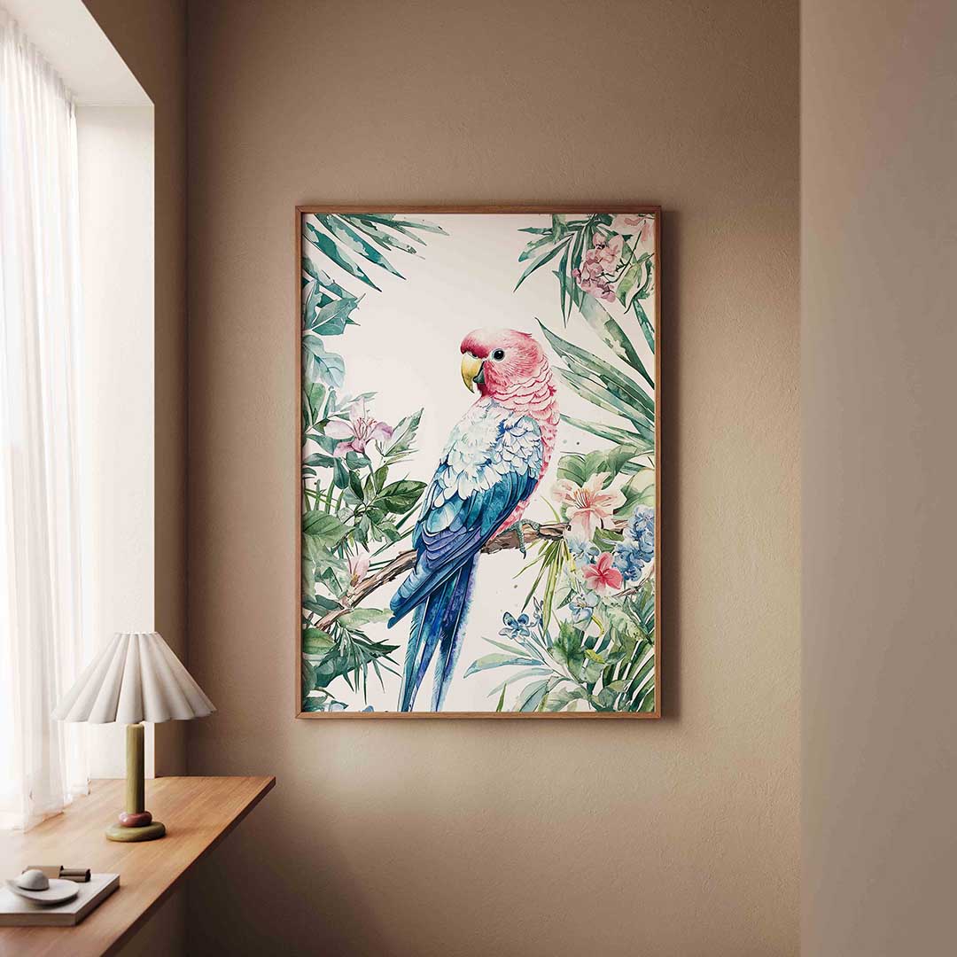 Papegaai en bloemen Poster