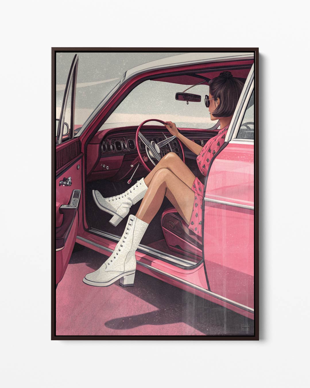 Vintage Glamor in de Roze Oldtimer Kunstwerk-canvas-dibond-plexiglas-wanddecoratie-WallArtistic
