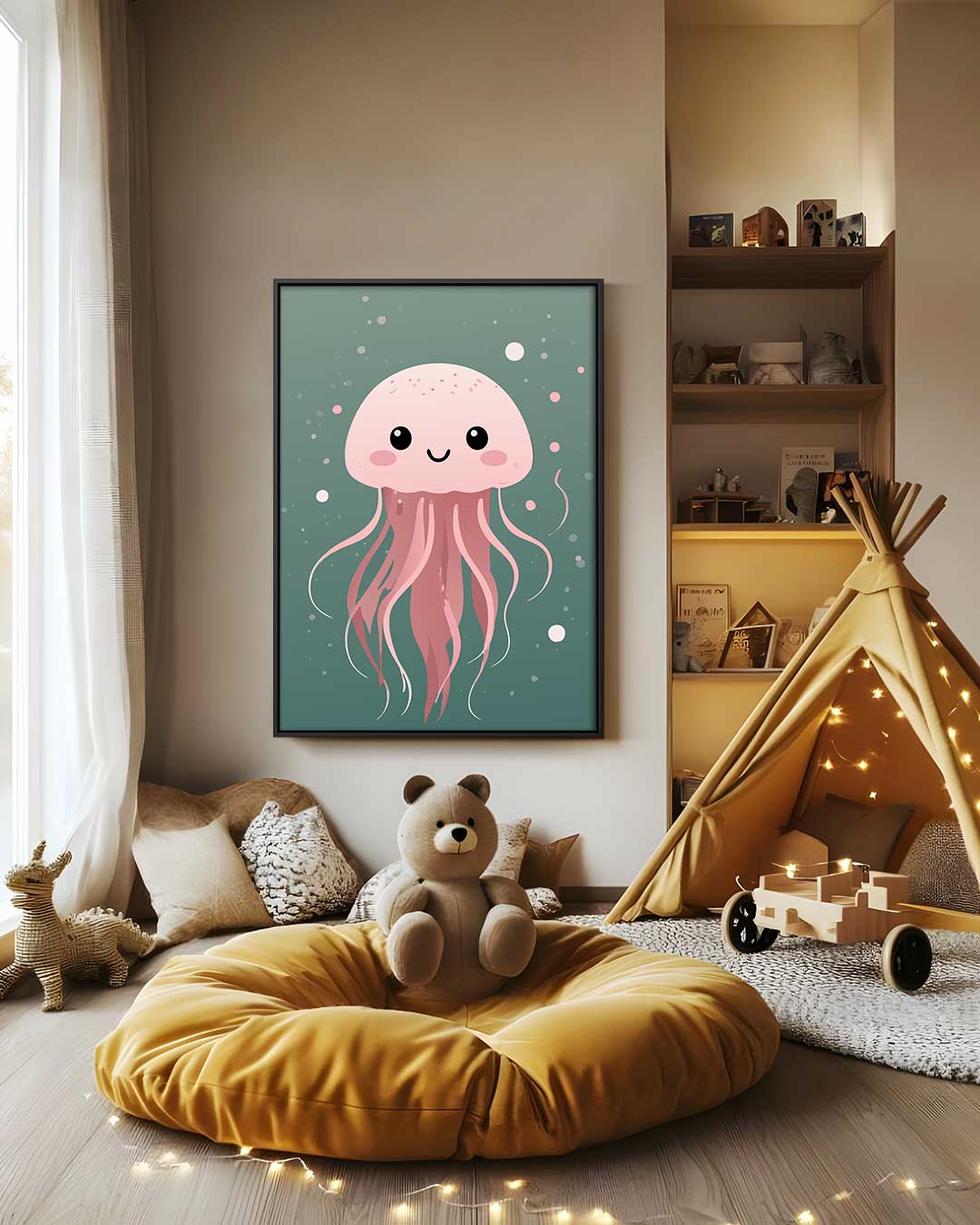 Schattige Kwallen Glimlach Kunstwerk-canvas-dibond-plexiglas-wanddecoratie-WallArtistic