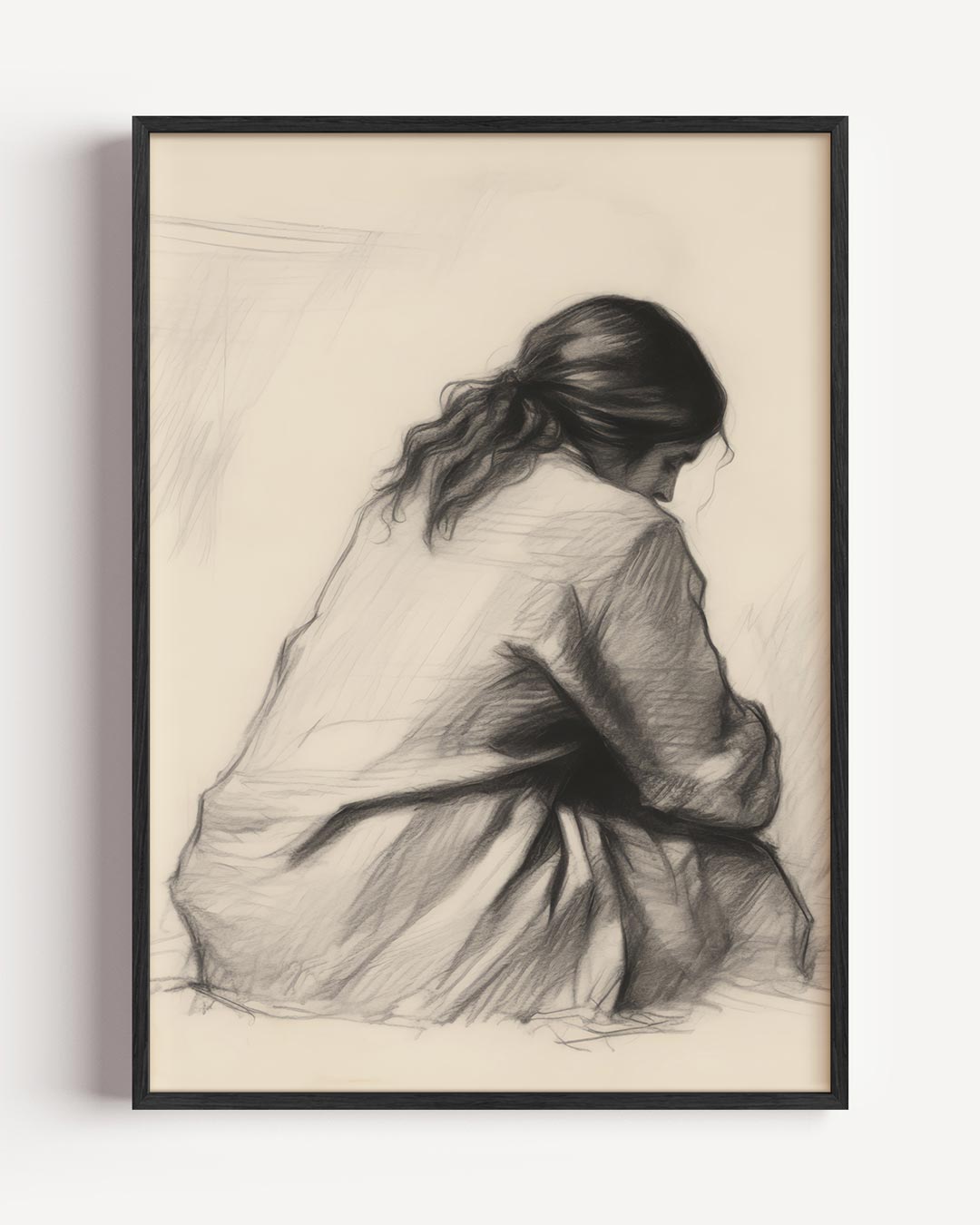 Elegante Zwart-wit Schets van Vrouw Poster-WallArtistic