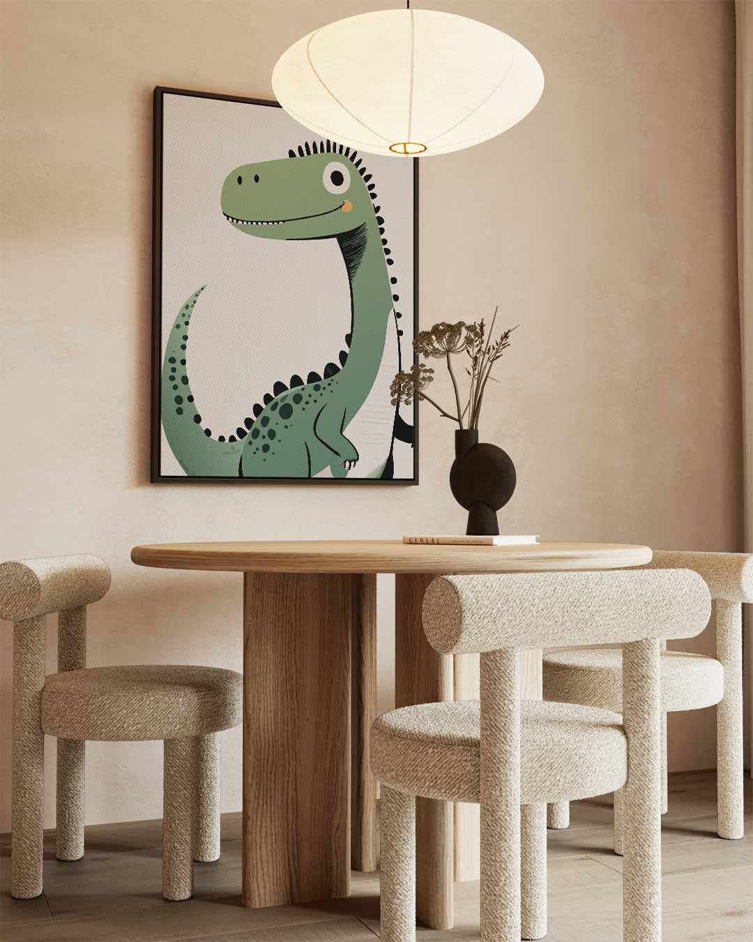 Vrolijke Dino Illustratie Kunstwerk-canvas-dibond-plexiglas-wanddecoratie-WallArtistic
