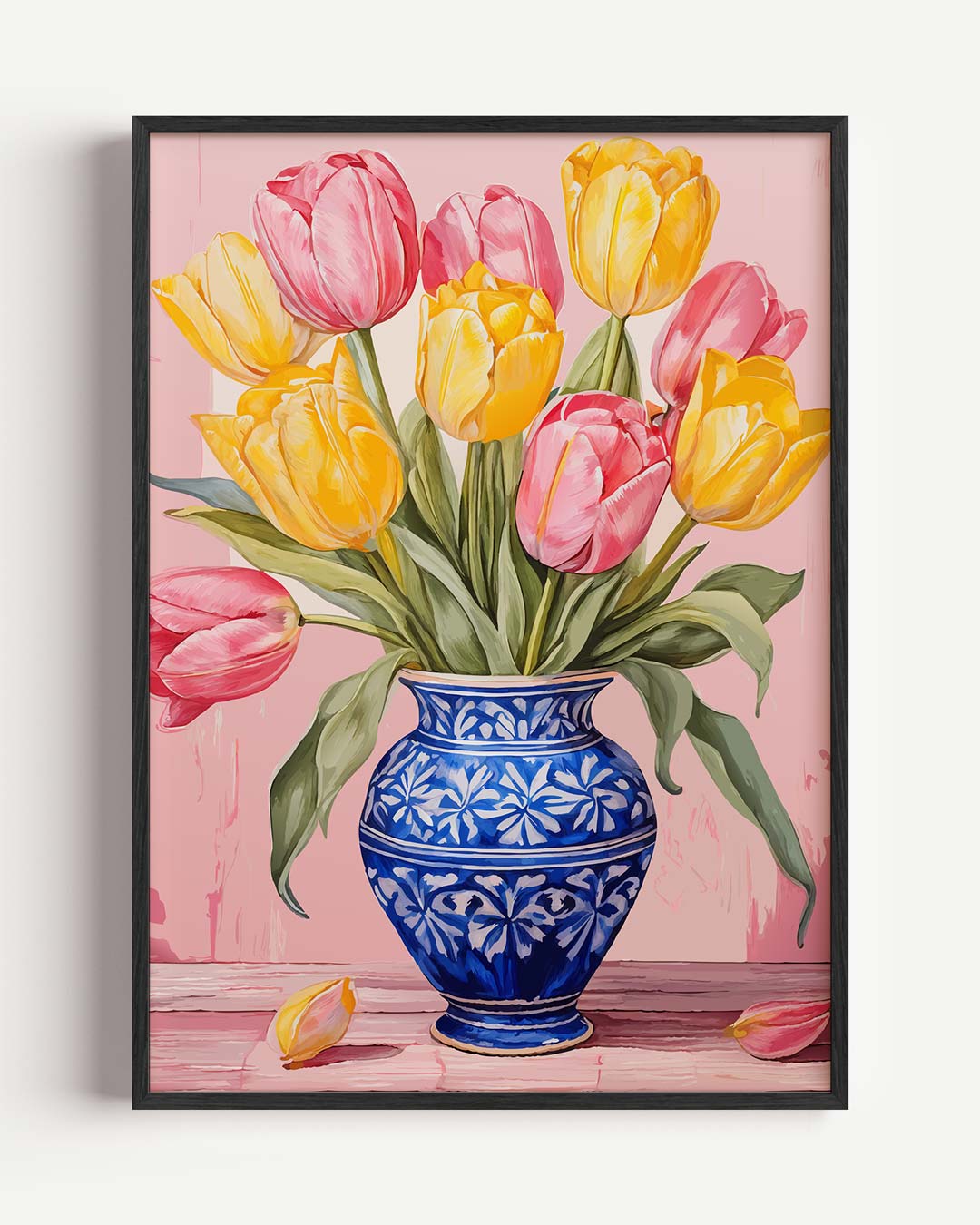 Bloeiende Tulpen in Blauwe Vaas Poster