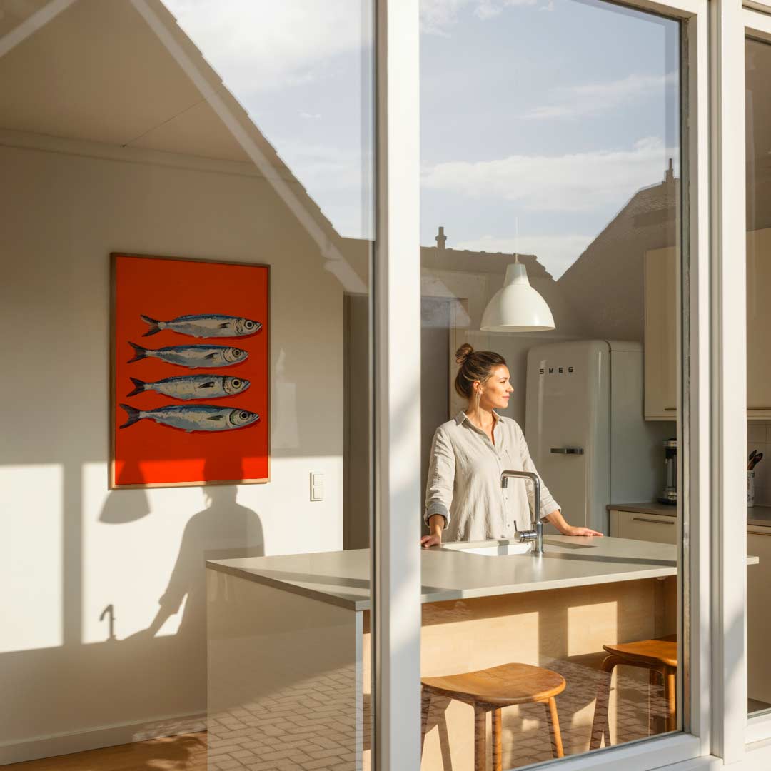 Vier Visjes op een Rijk Oranje Canvas Poster-WallArtistic