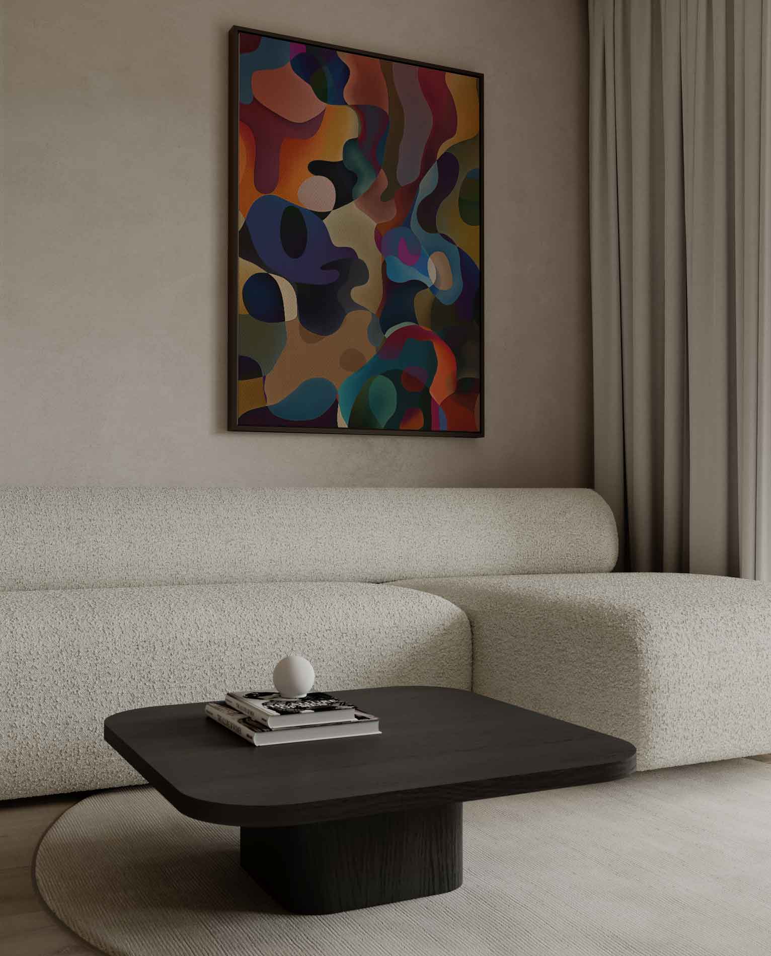Kleurrijke Dans van Abstracte Vormen Kunstwerk-canvas-dibond-plexiglas-wanddecoratie-WallArtistic