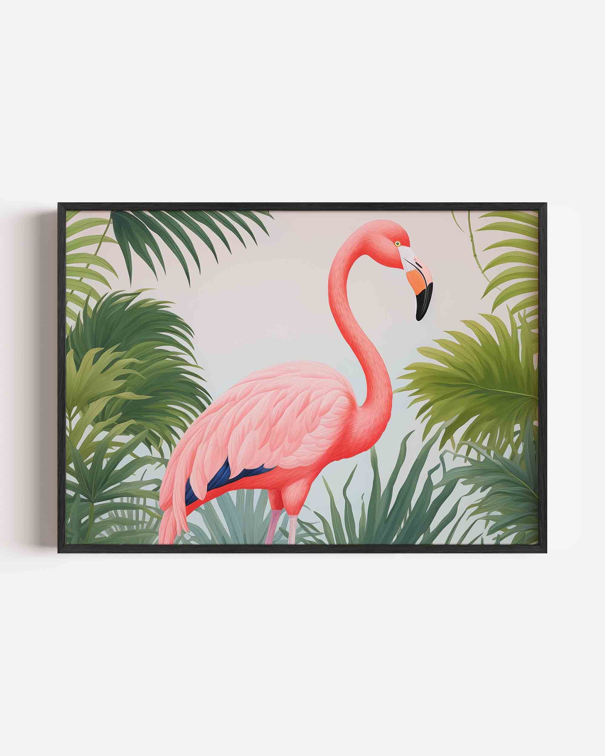 Flamingo en bladeren Poster