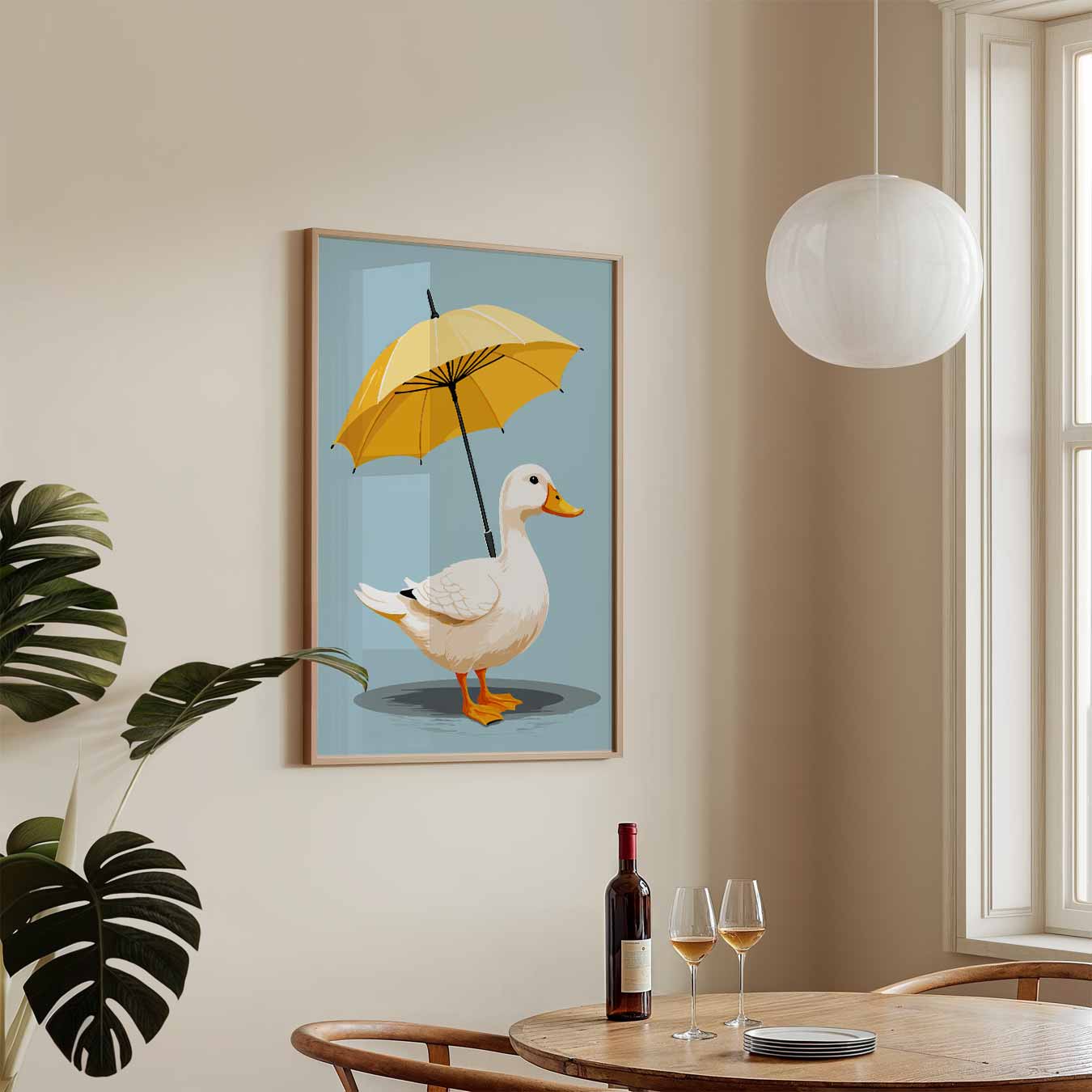 Vrolijke Eend met Paraplu Poster