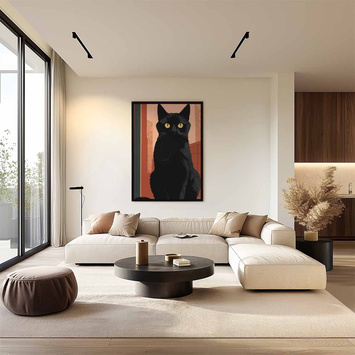 Zwarte Kat op Avondsafari Kunstwerk-canvas-dibond-plexiglas-wanddecoratie-WallArtistic