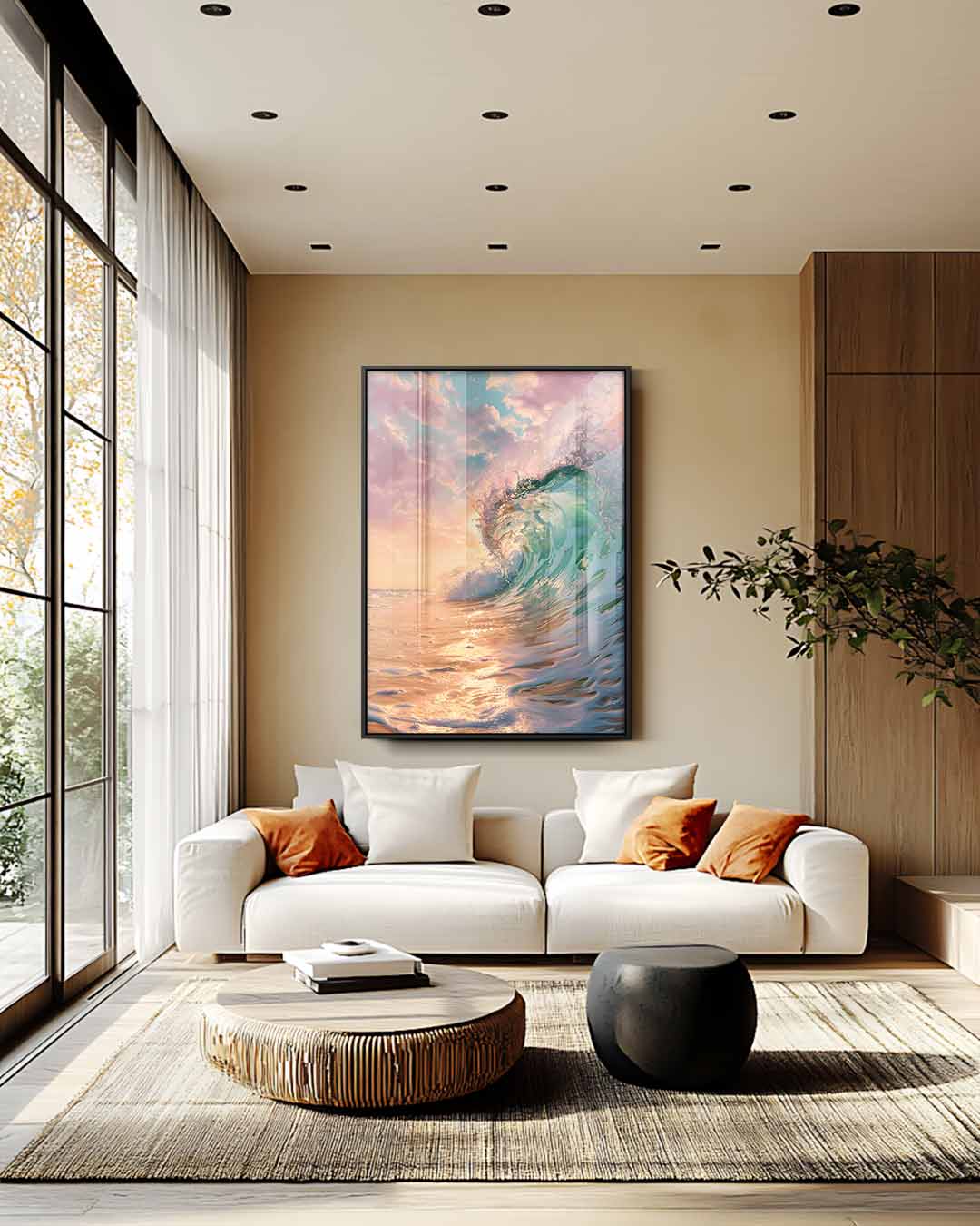 Golven in de Zonsondergang Kunstwerk-canvas-dibond-plexiglas-wanddecoratie-WallArtistic