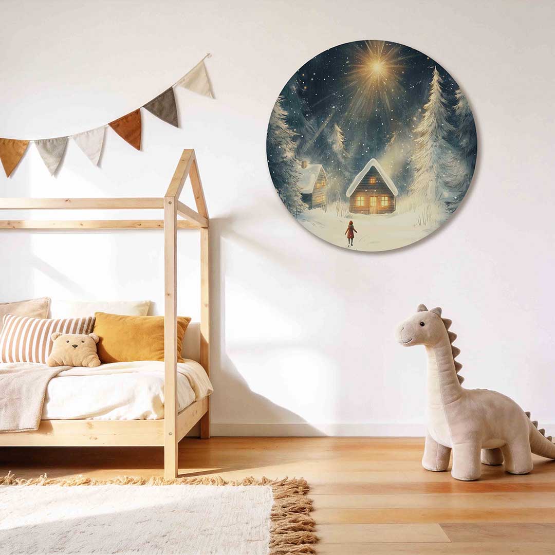 Winterlandschap met huisjes Muurcirkel