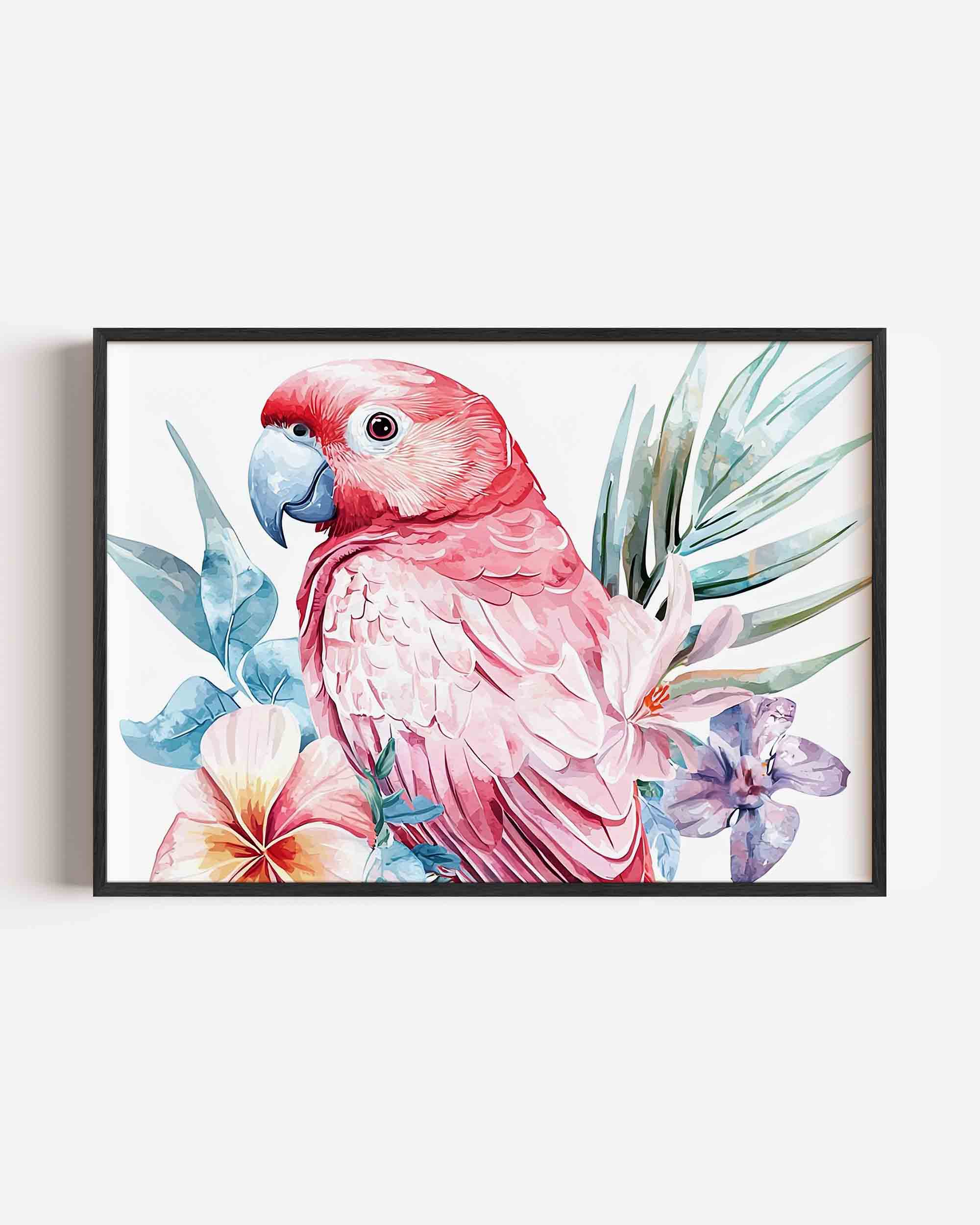 Papegaai met bloemen Poster