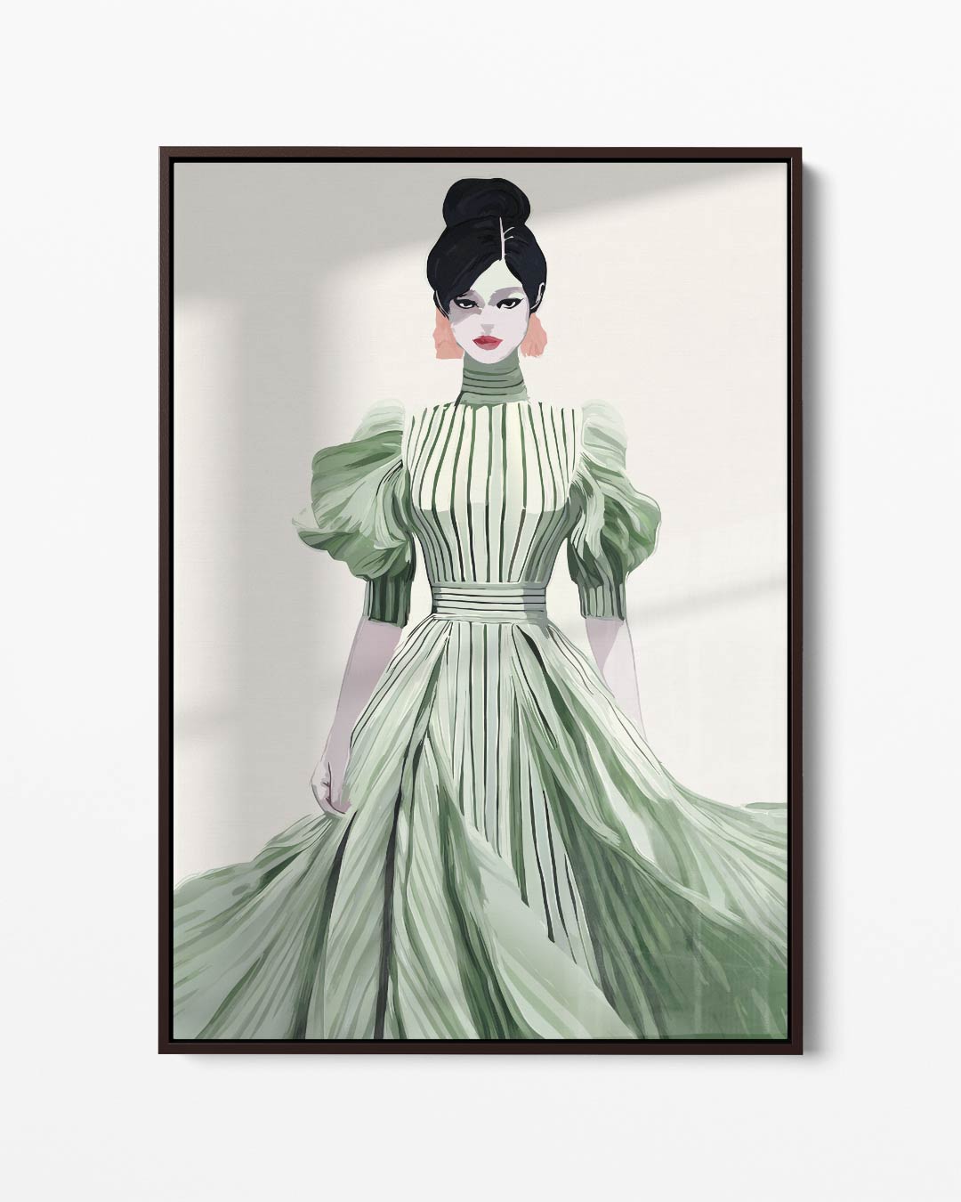 Elegante Mode Illustratie van Vrouw in Groene Jurk Kunstwerk-canvas-dibond-plexiglas-wanddecoratie-WallArtistic