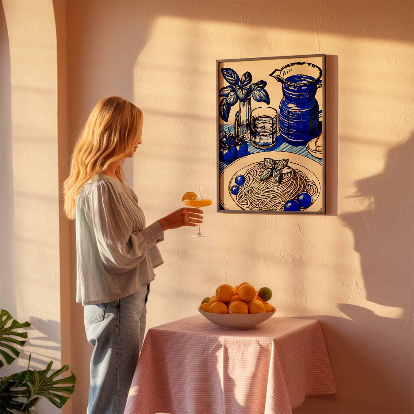 Stijlvolle Keukenposter met Blauwe Accenten Poster