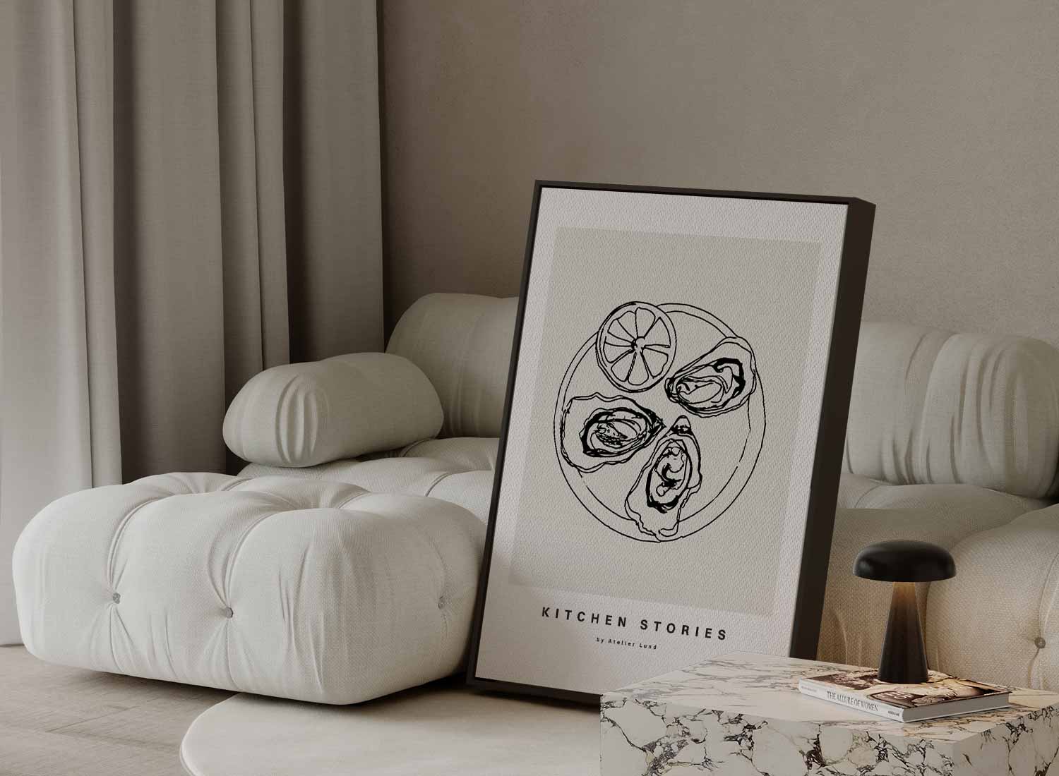 Zilte Geluk: Oesterillustratie Kunstwerk-canvas-dibond-plexiglas-wanddecoratie-WallArtistic