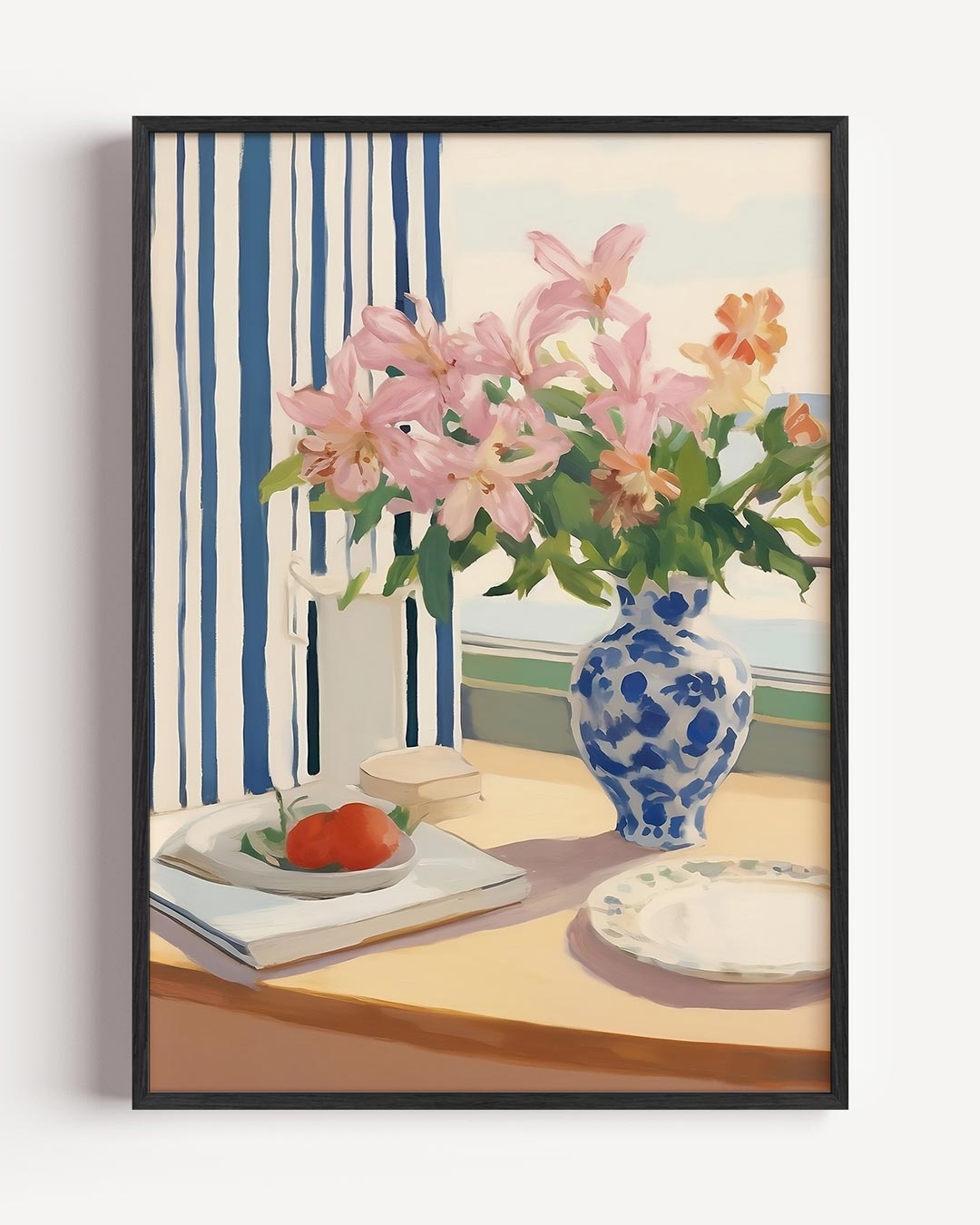 Stijlvolle Bloemen in Blauwe Vaas Poster-WallArtistic
