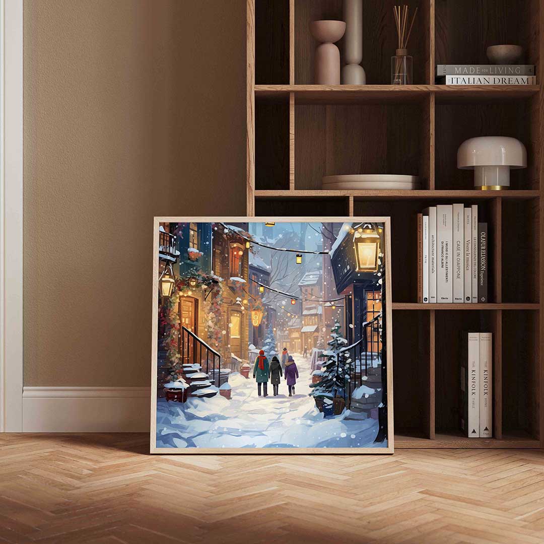 Winterse straat met sneeuw Poster