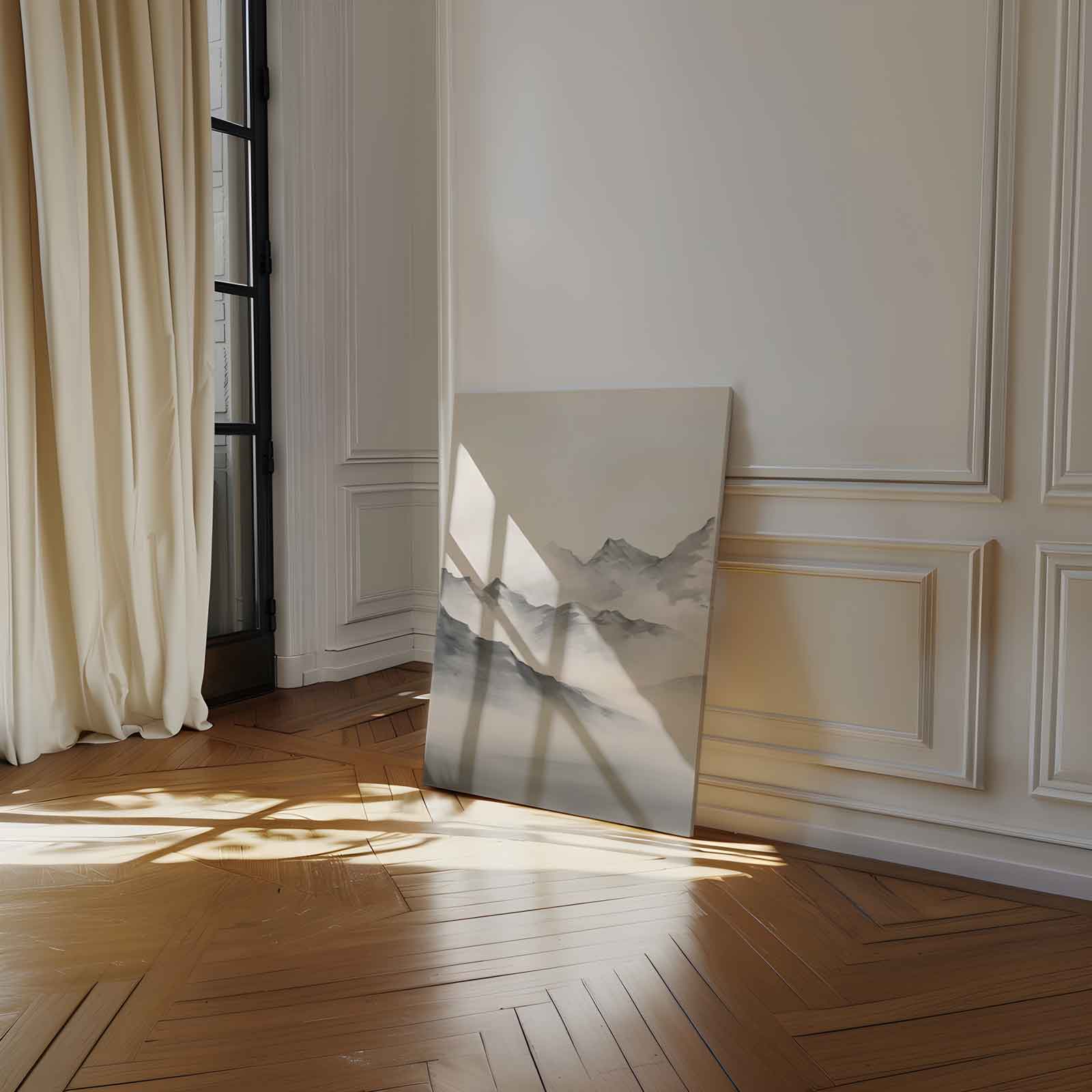Sereen Berglandschap in Mist Kunstwerk-canvas-dibond-plexiglas-wanddecoratie-WallArtistic