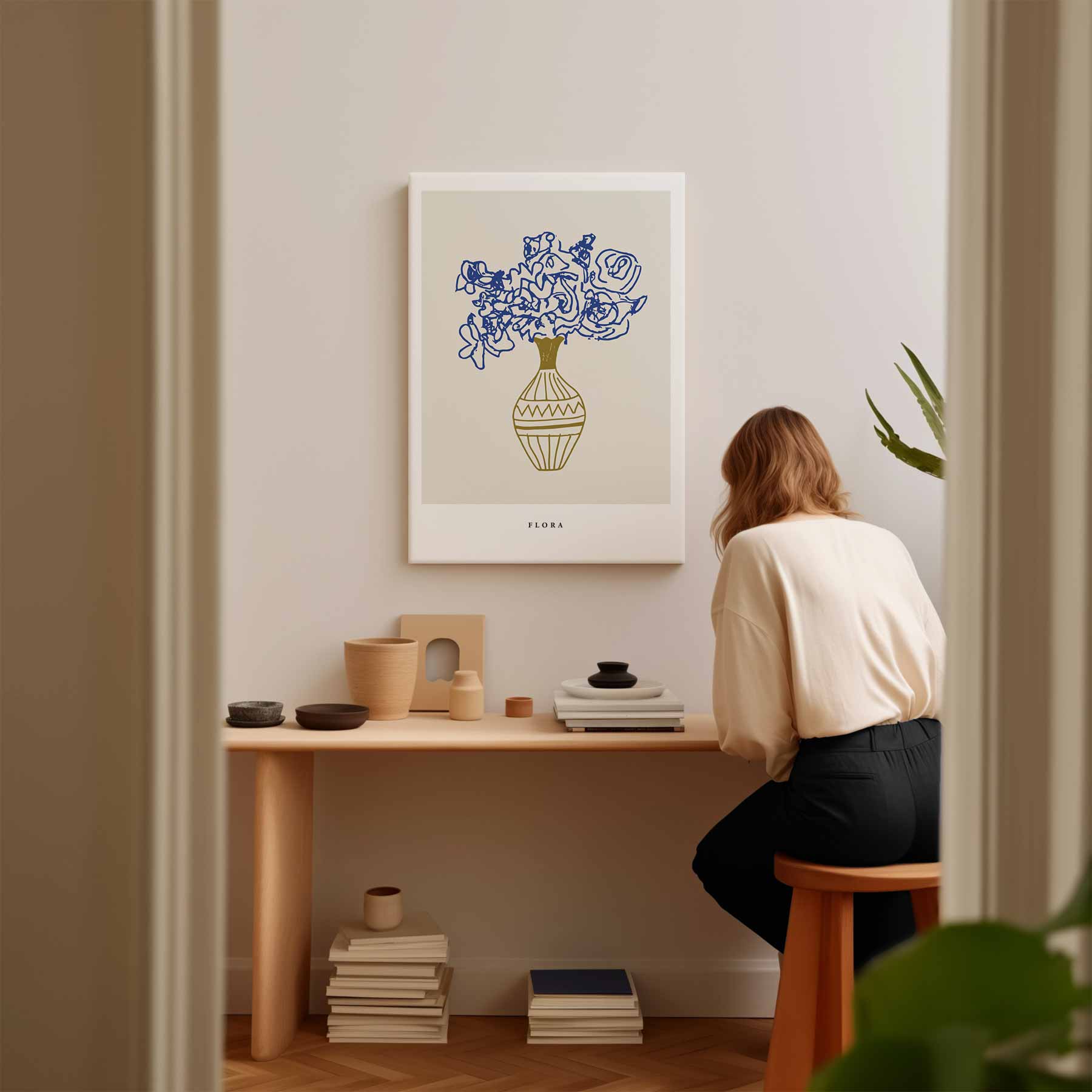 Bloeiend Geel en Blauw Kunstwerk-canvas-dibond-plexiglas-wanddecoratie-WallArtistic