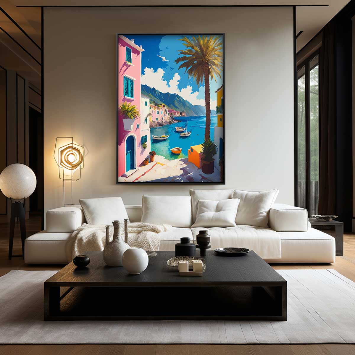 Zonnige Middellandse Zee Haven Kunstwerk-canvas-dibond-plexiglas-wanddecoratie-WallArtistic