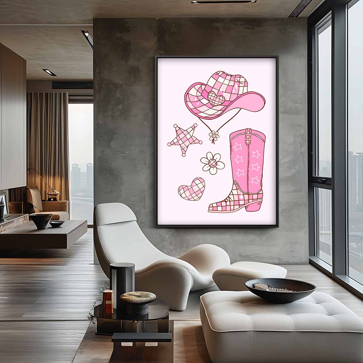 Vrolijke Cowboy Dromen Kunstwerk-canvas-dibond-plexiglas-wanddecoratie-WallArtistic